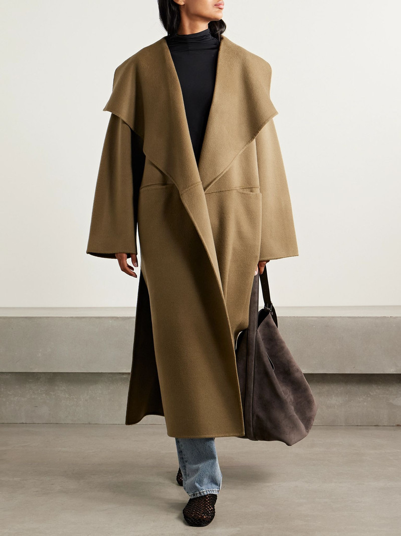 TOTEME Draped wool and cashmere-blend felt coat Camel outlook
