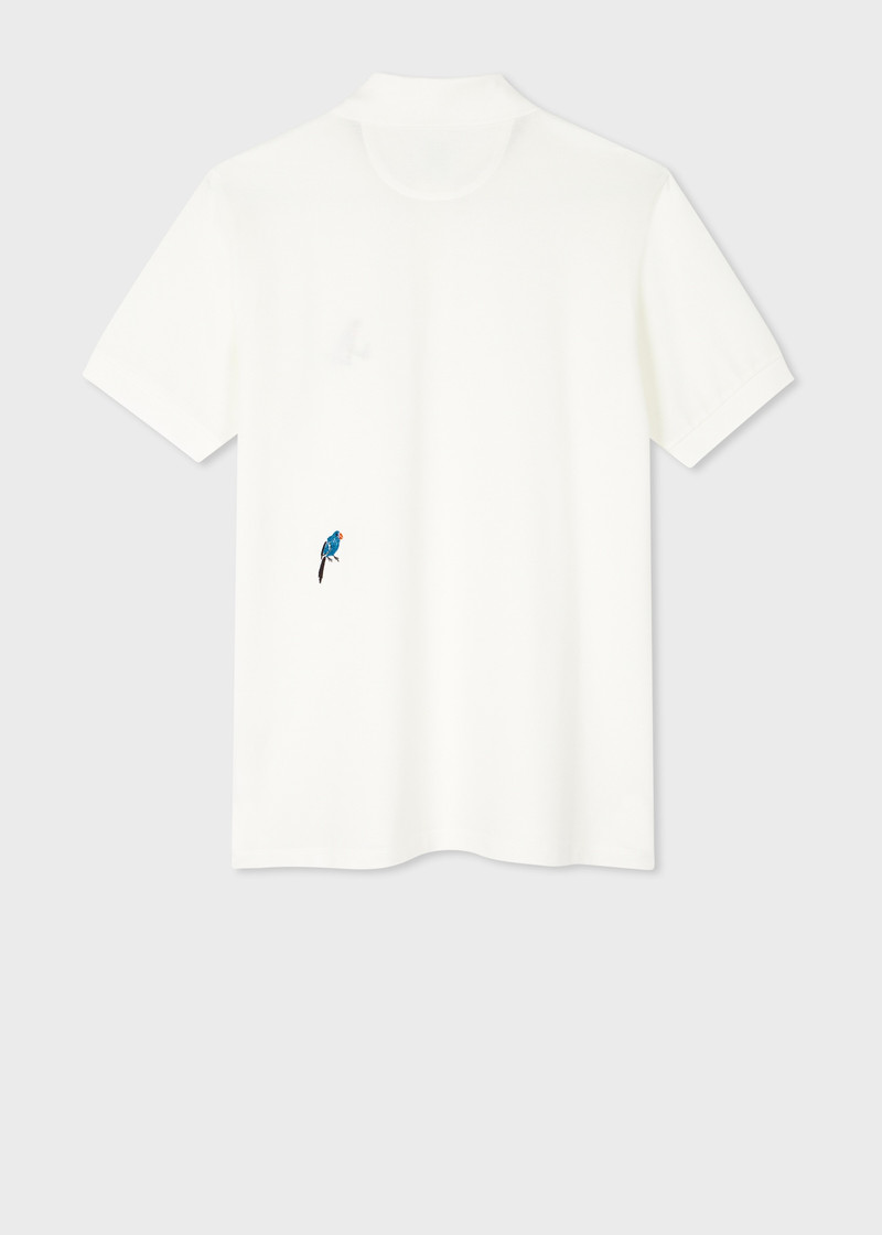 Paul Smith White Embroidered 'Bird' Cotton Polo Shirt outlook