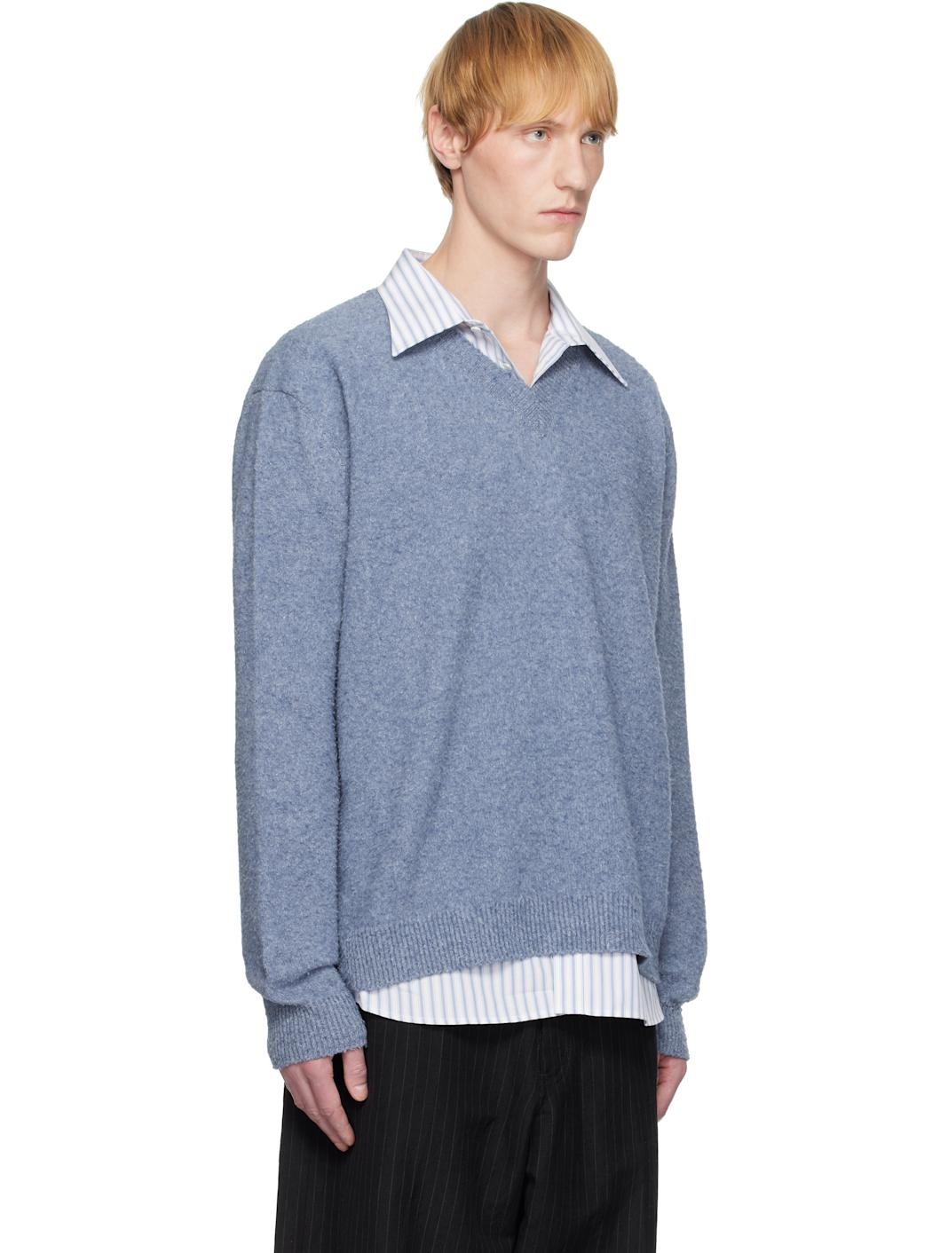 Blue Pile Knit Sweater - 2
