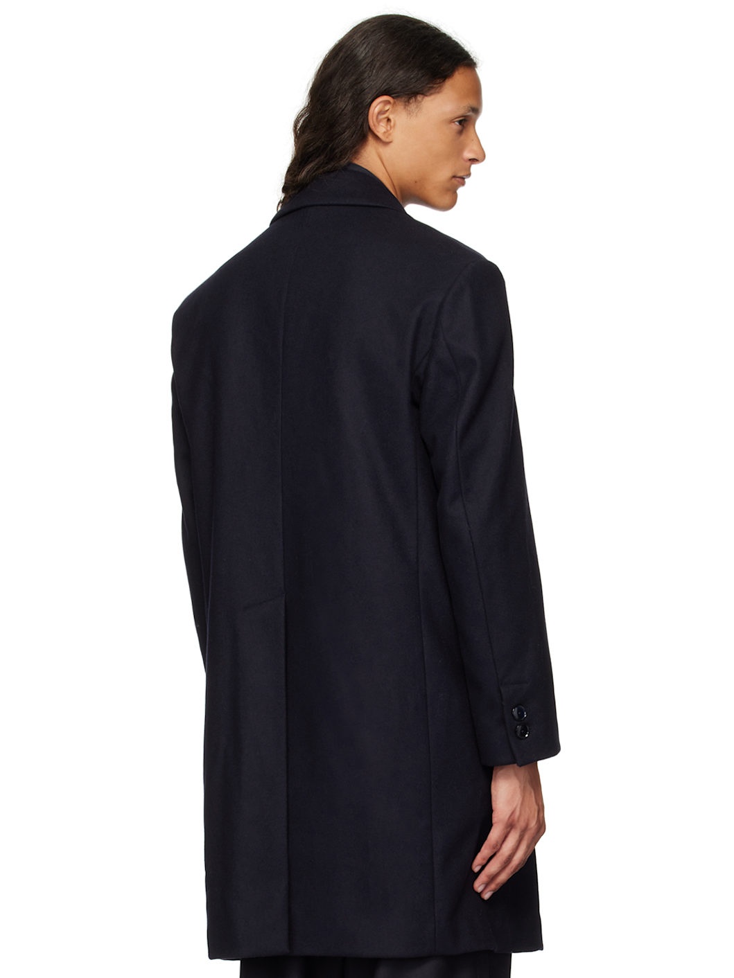 Navy Double Breasted Coat - 3