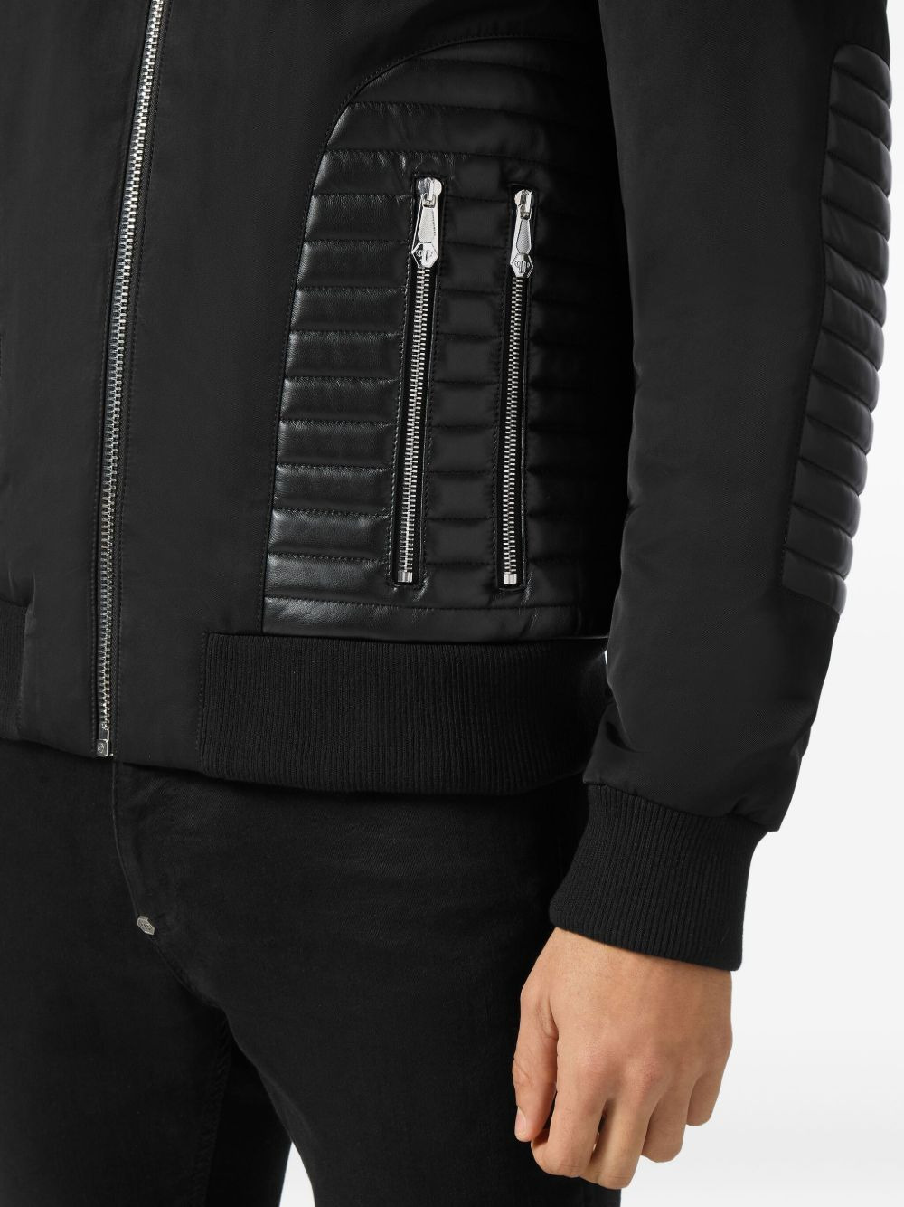 hooded leather-insert jacket - 4