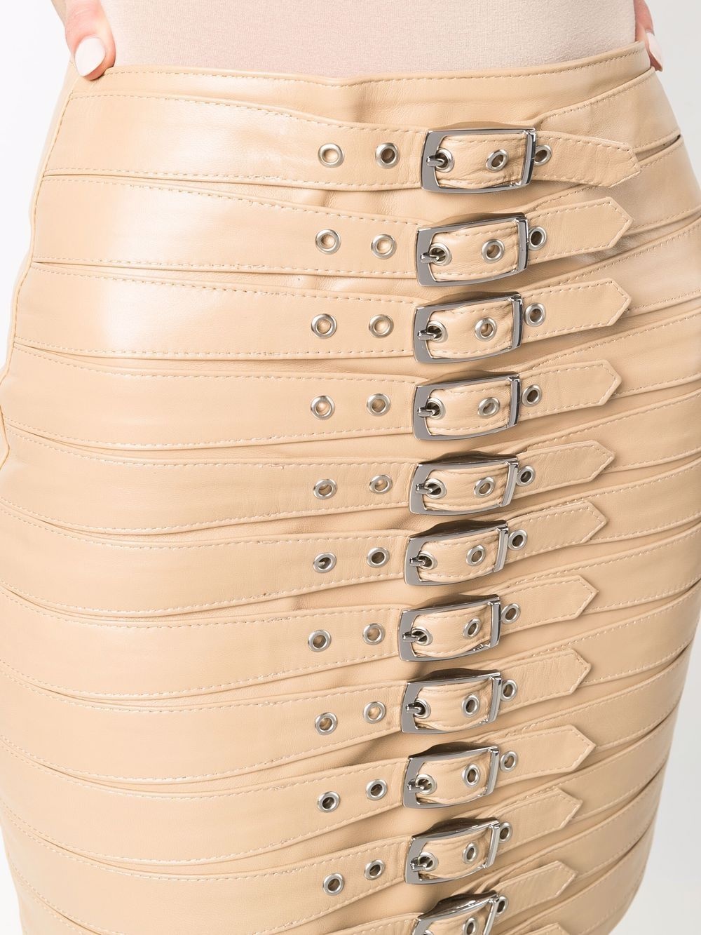 high-waisted leather buckle skirt - 5