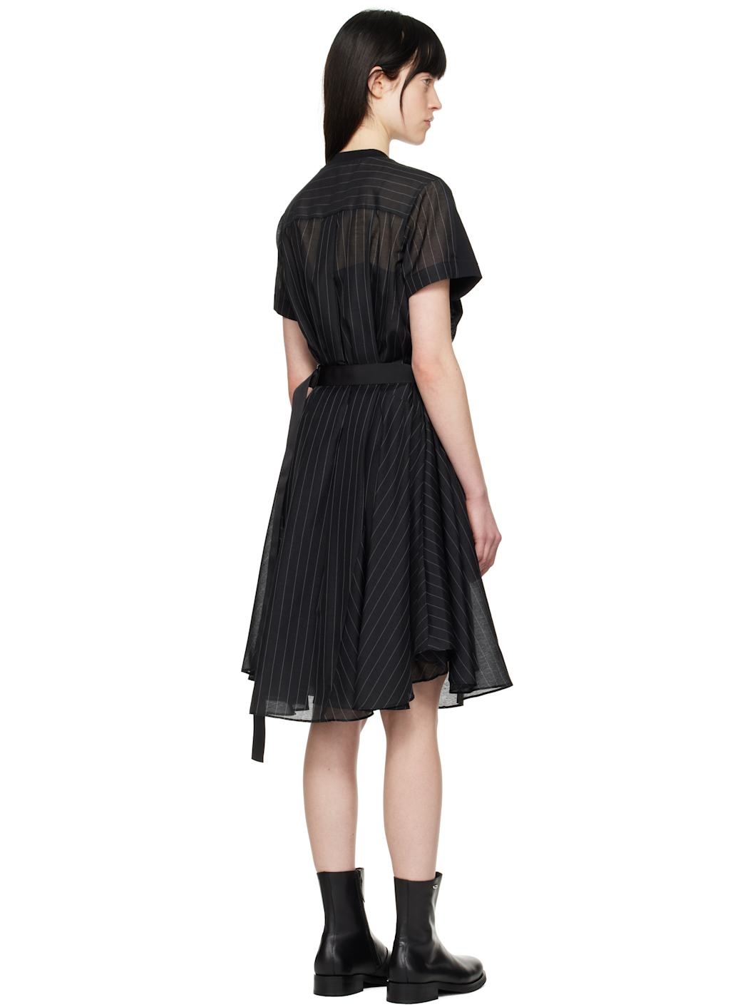 Black Spun Organza & Cotton Jersey Midi Dress - 3