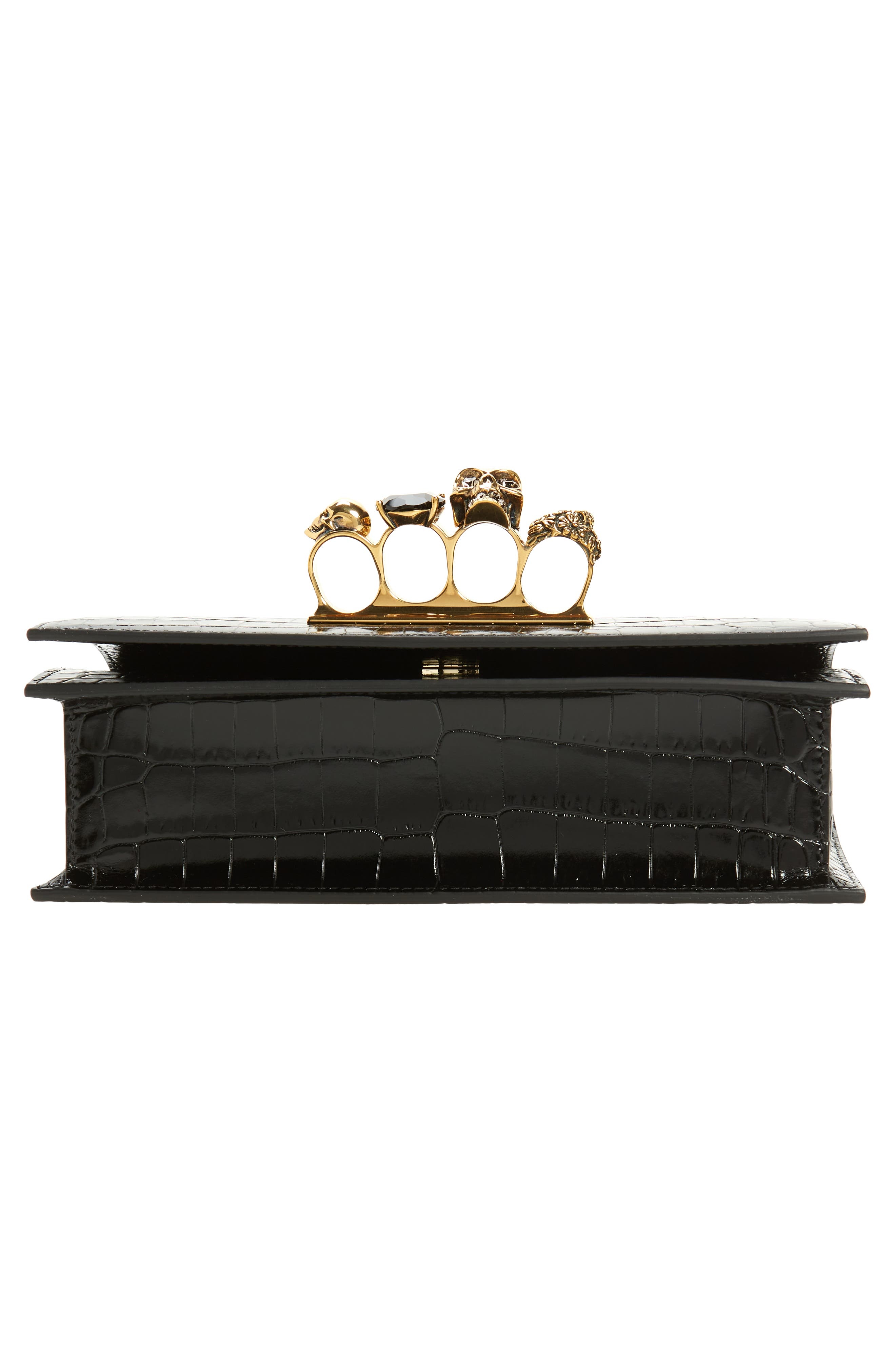 Alexander McQueen Jewelled Knuckle Croc Embossed Leather Crossbody Bag in Black at Nordstrom - 7