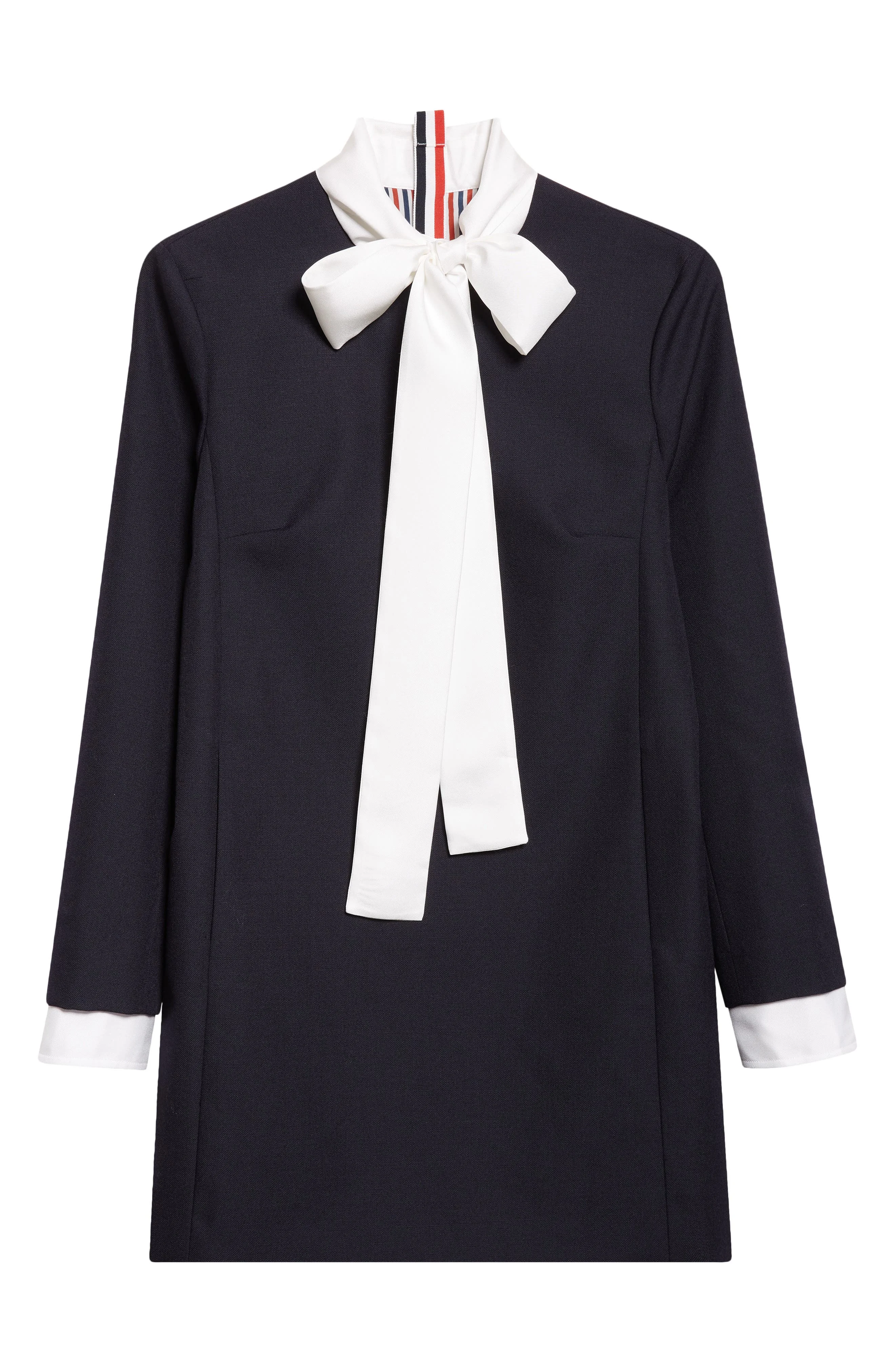 Thom Browne Bow Neck Long Sleeve Virign Wool Dress in 415 Navy at Nordstrom - 1