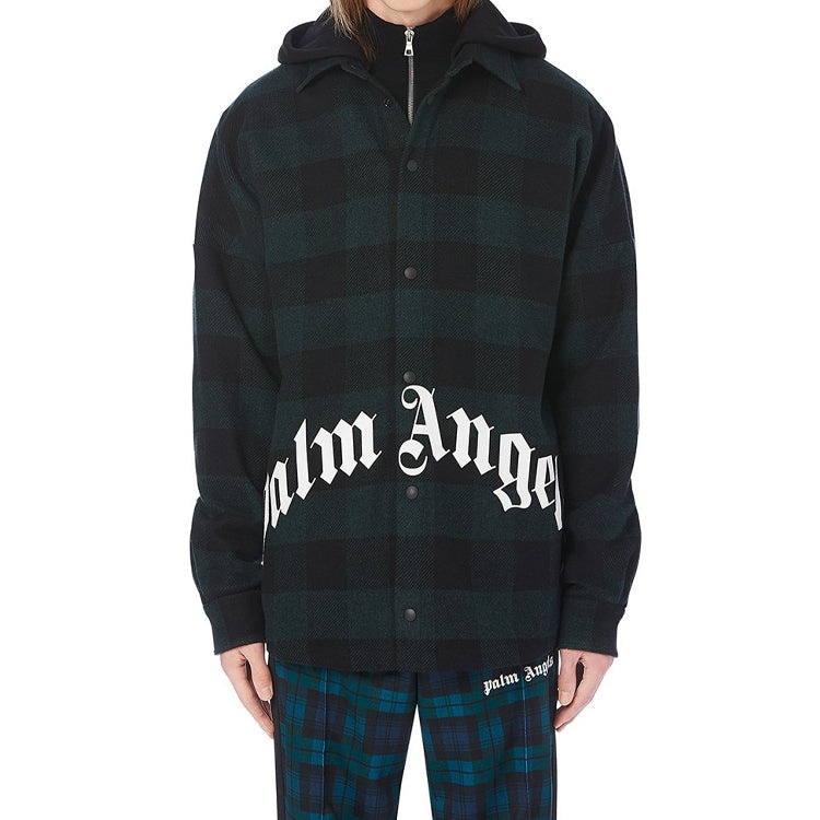 PALM ANGELS Men's Logo Print Hooded Overshirt Green PMGA042E20FAB0015701 - 3
