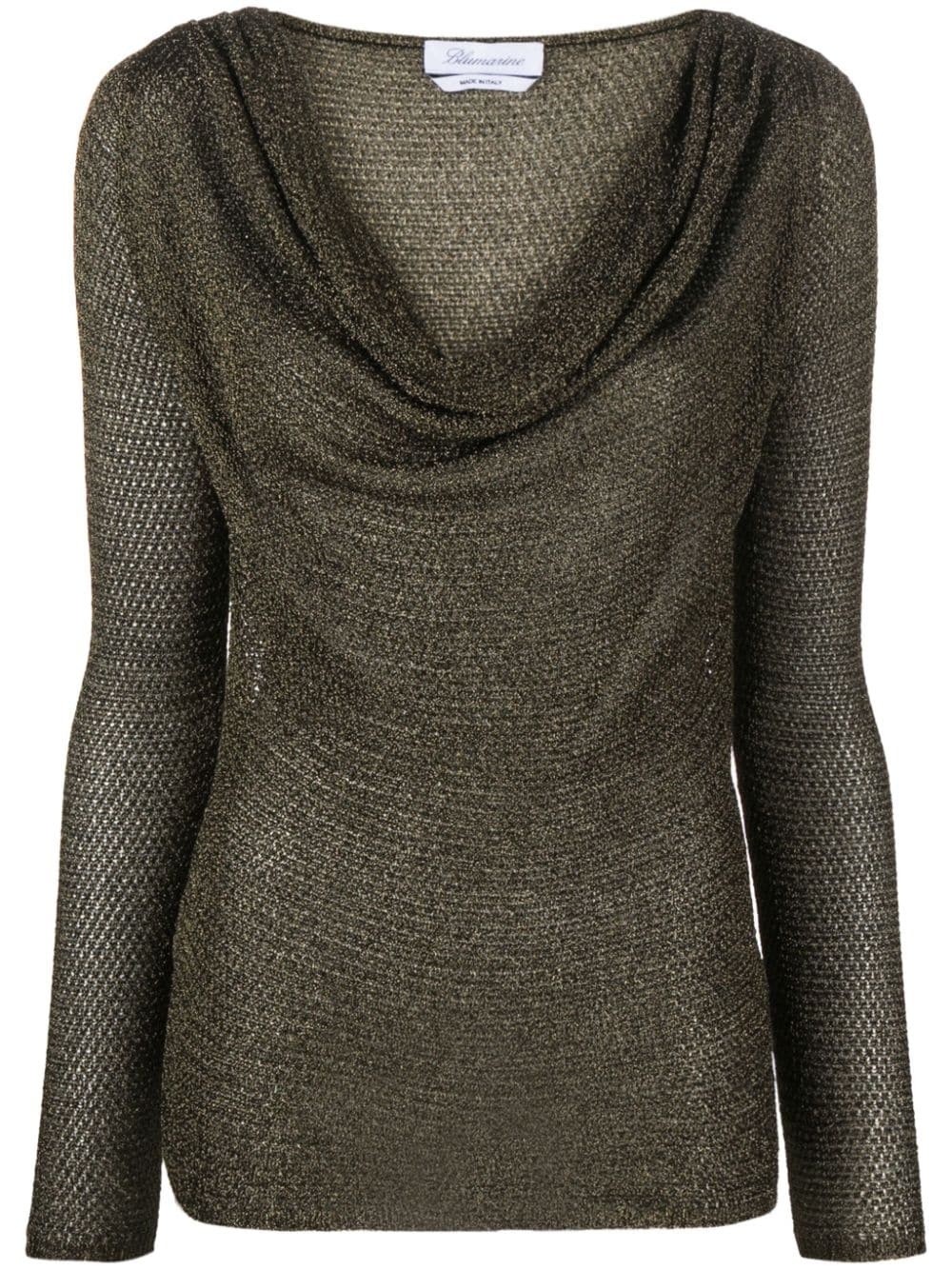 cowl-neck open-knit metallic jumper - 1