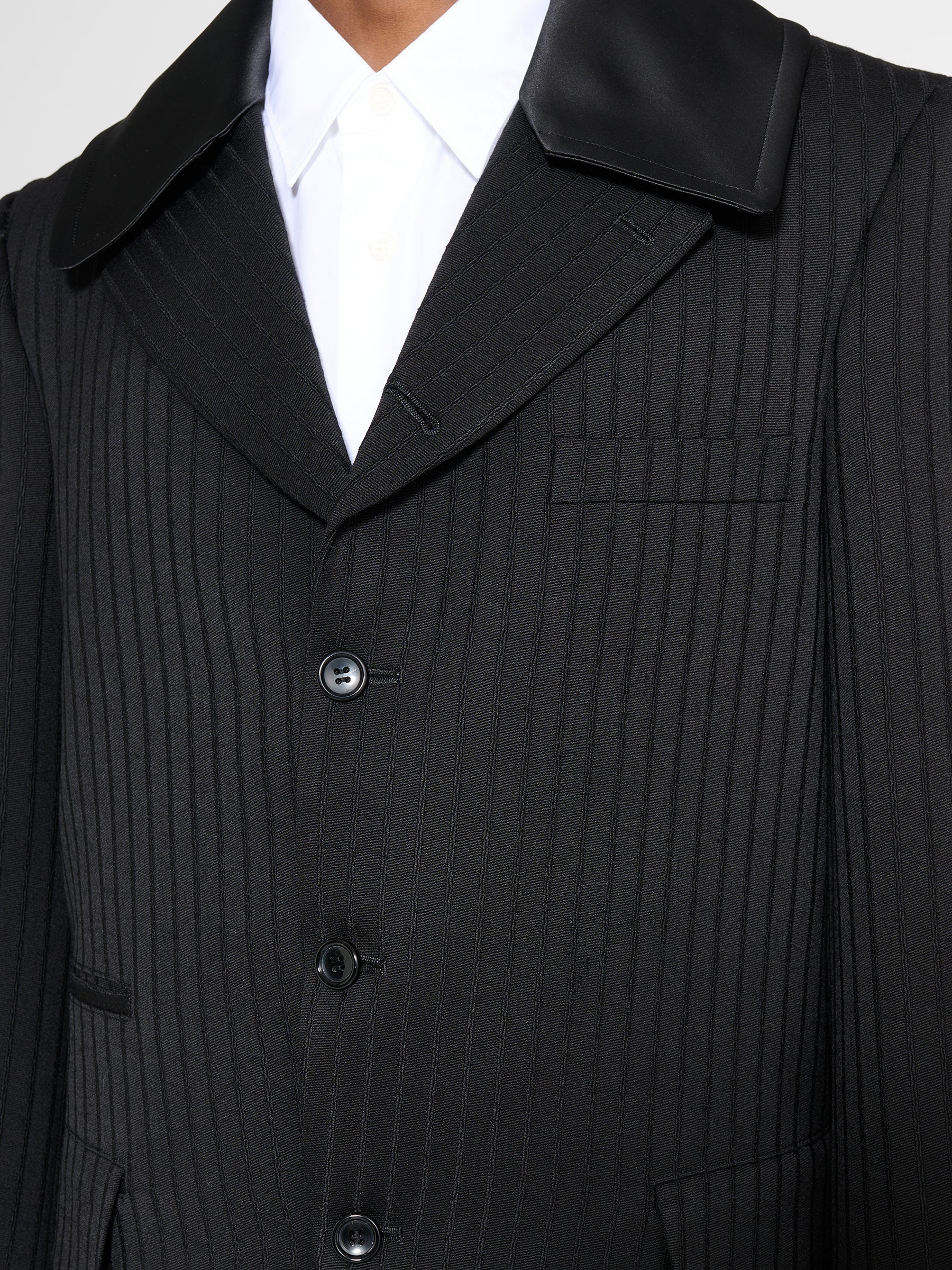 COMME DES GARÇONS HOMME PLUS CONTRAST LAPEL JACKET WOOL DOBBY STRIPE BLACK - 5