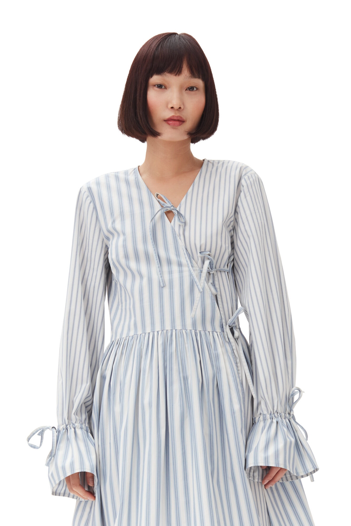 BLUE STRIPE COTTON MINI WRAP DRESS - 4