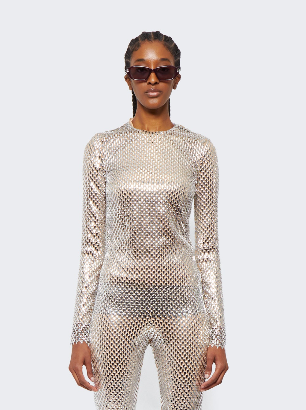 Metallic Paillette-embellished Mesh Top Silver - 3