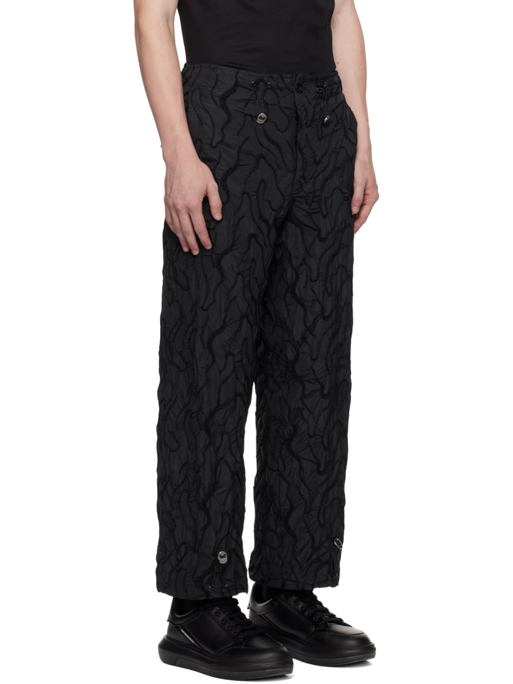Black Embroidered Trousers - 2