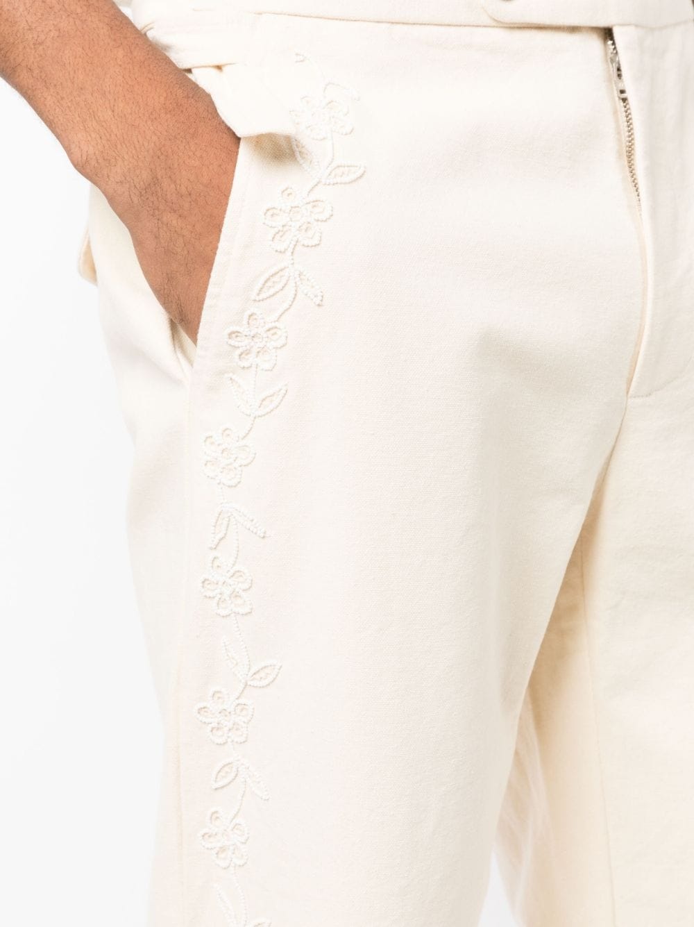 floral-embroidery chino trousers - 5