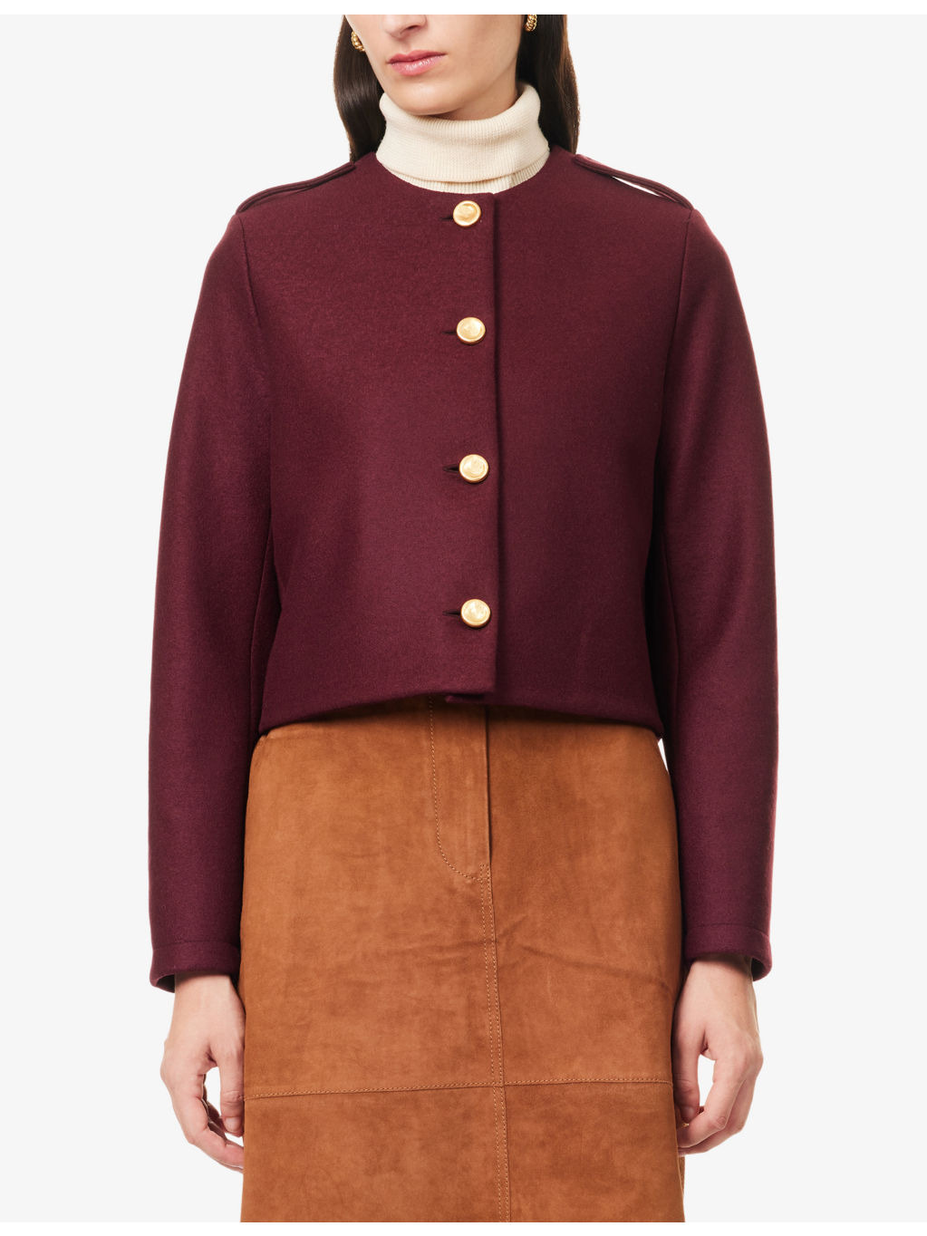 Uncollared Lightweight Pressed Wool Jacket - 3