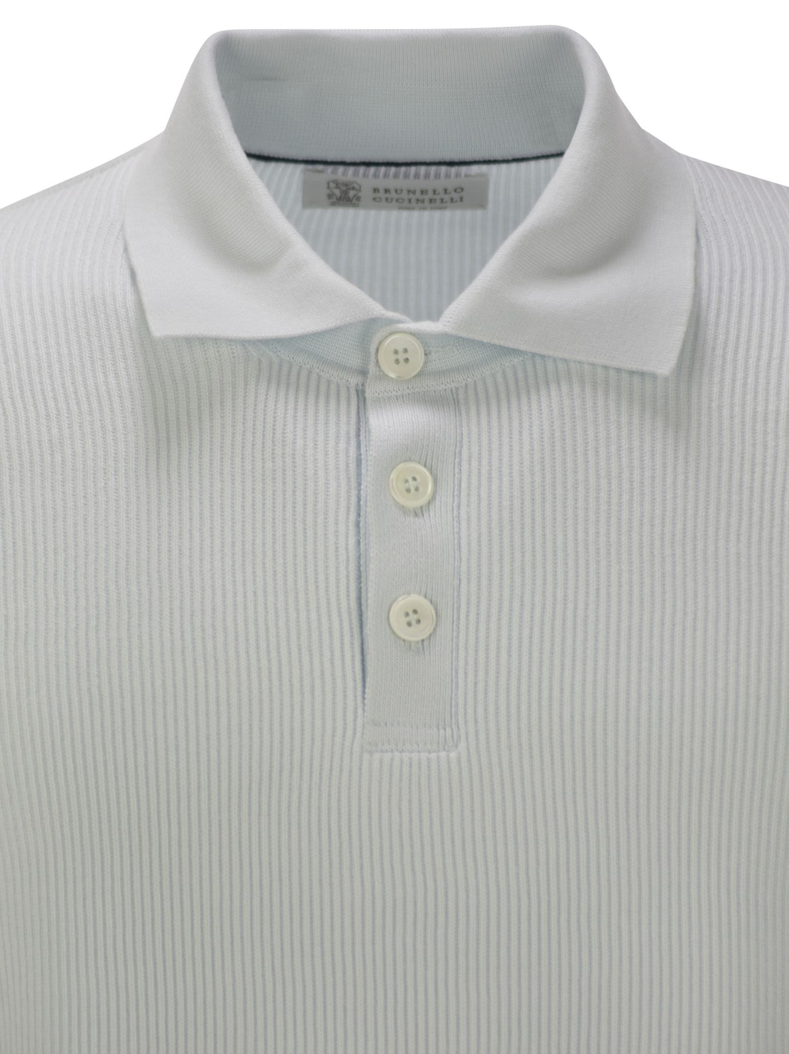 Brunello Cucinelli Men Ribbed Cotton Polo-Style Jersey - 4