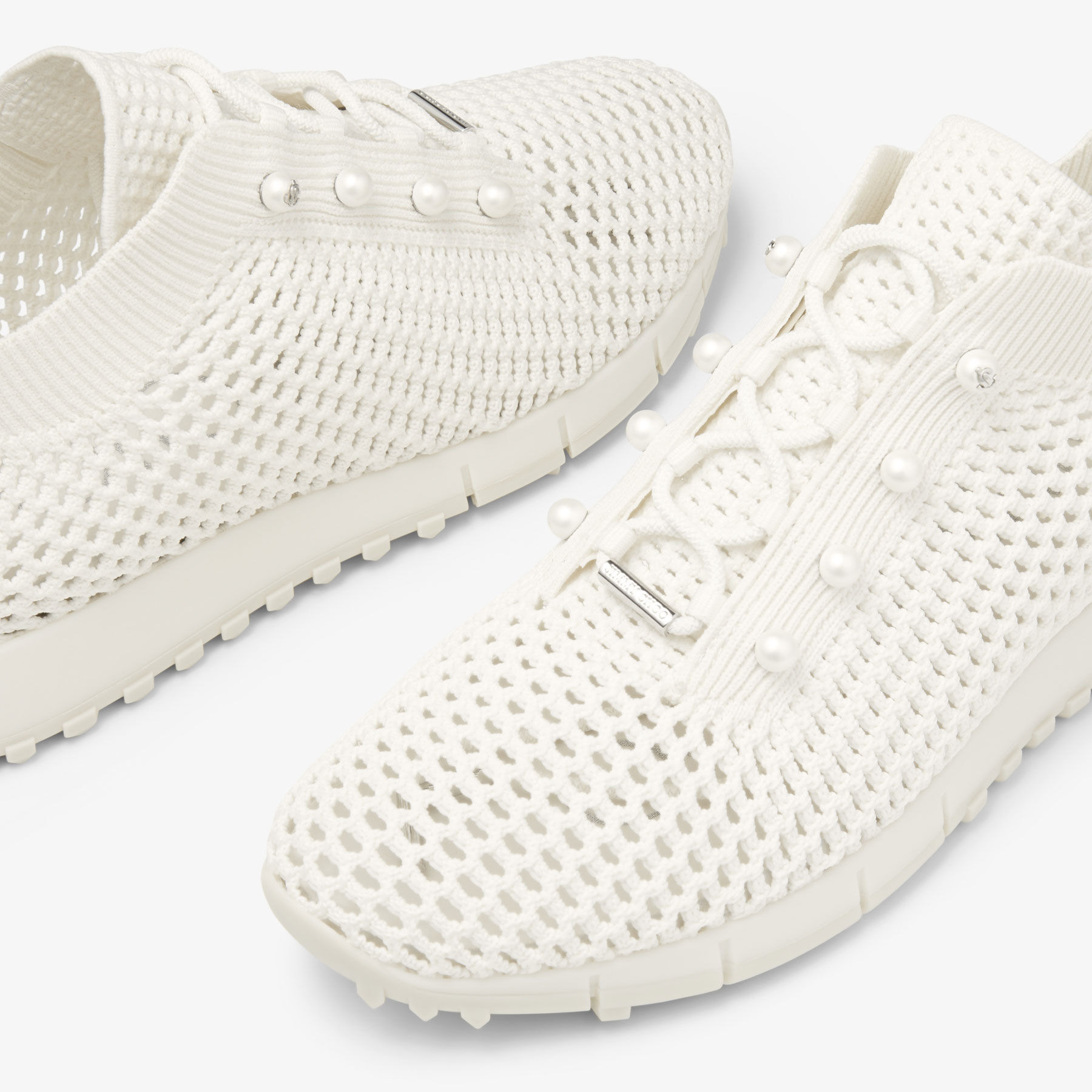 Veles
Latte Crochet Knit Low-Top Trainers with Pearls - 3