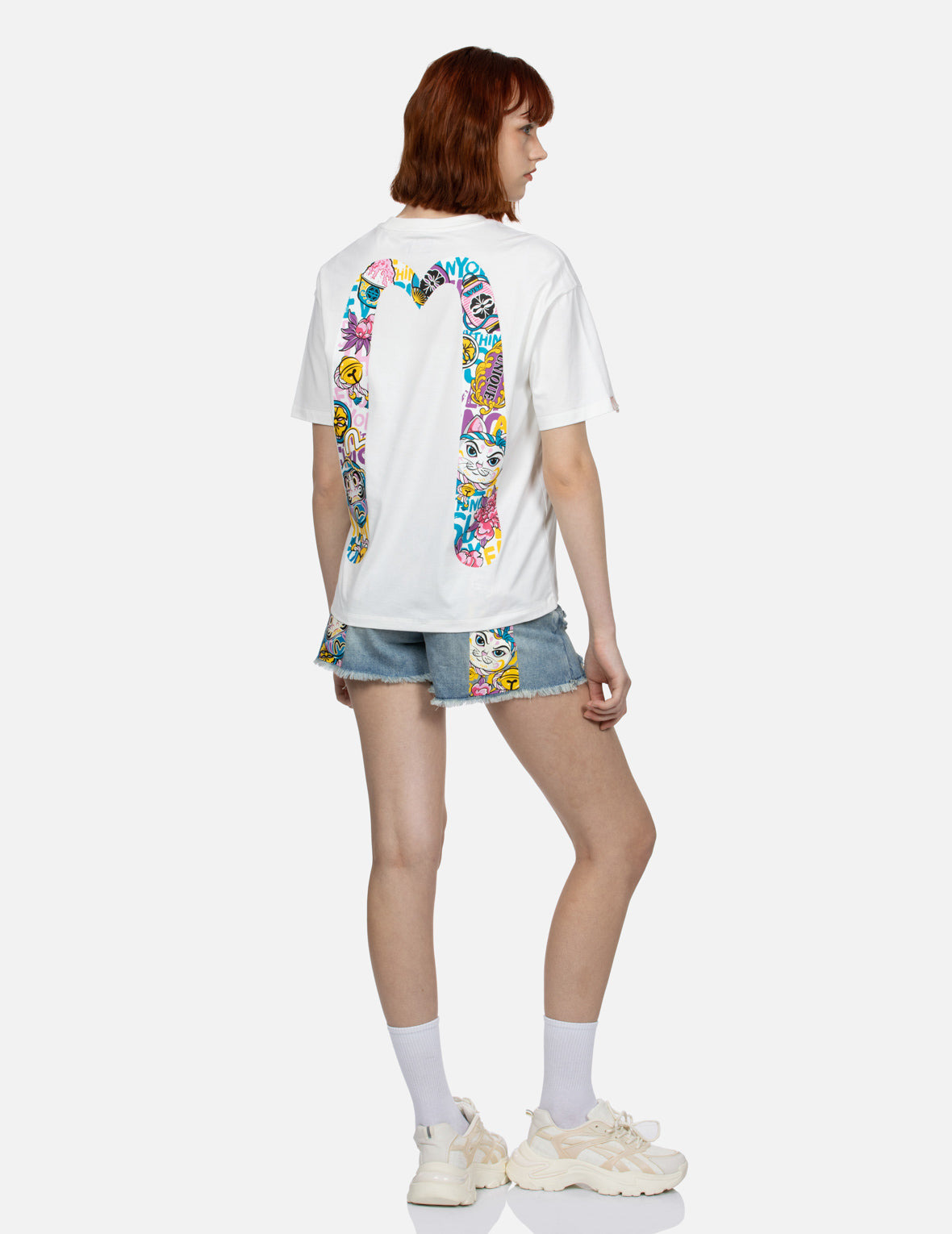 DARUMA AND FORTUNE CAT PRINT DAICOCK OVERSIZED T-SHIRT - 3