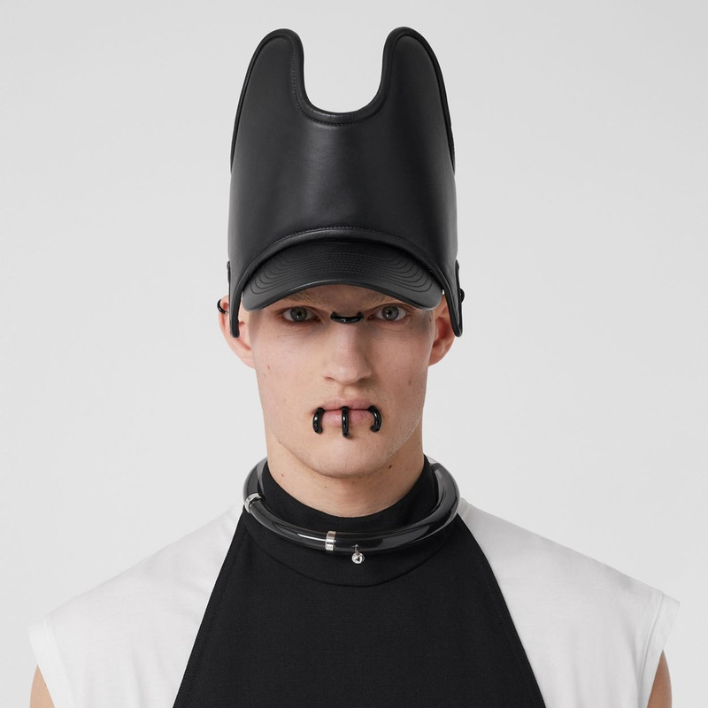 Panel Detail Lambskin Baseball Cap 4