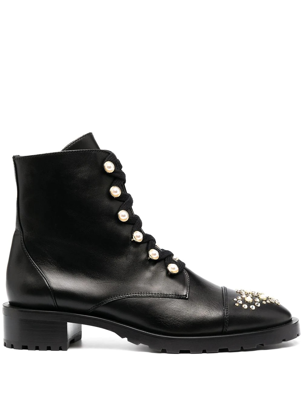 gem-embellished combat boots - 1