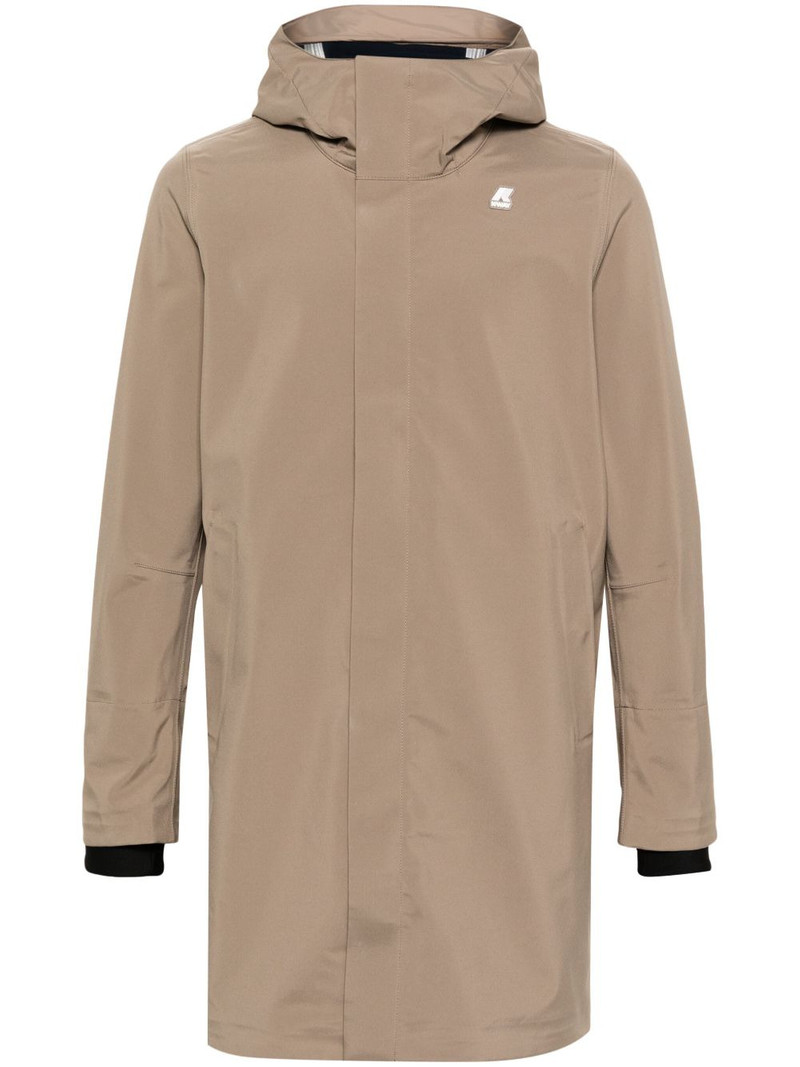 logo-patch hooded single-breasted coat 1