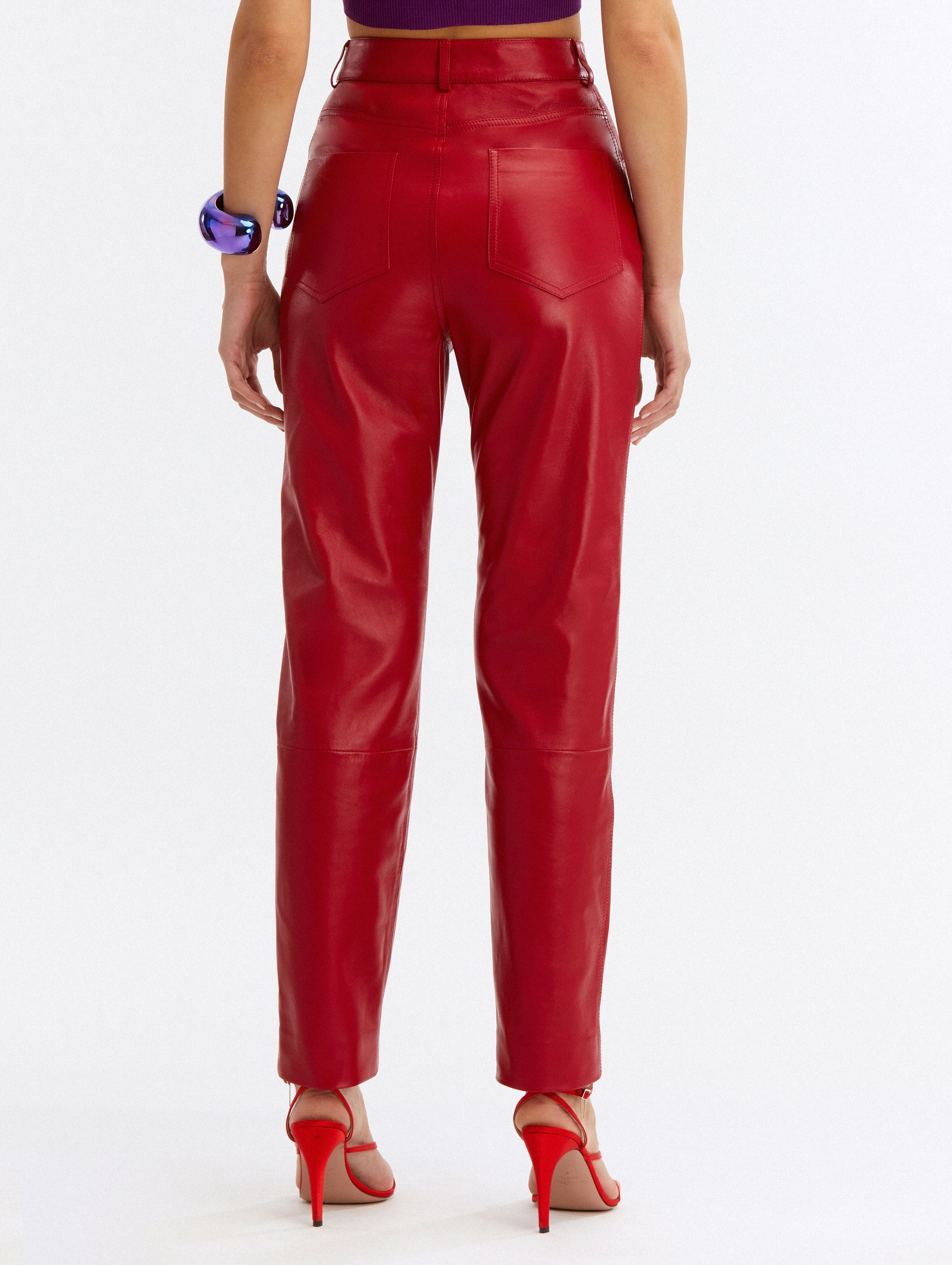 HIGH WAISTED LEATHER PANTS - 4