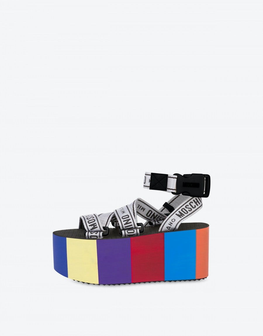 LOGO TAPE COLOR BLOCK WEDGE SANDALS - 2