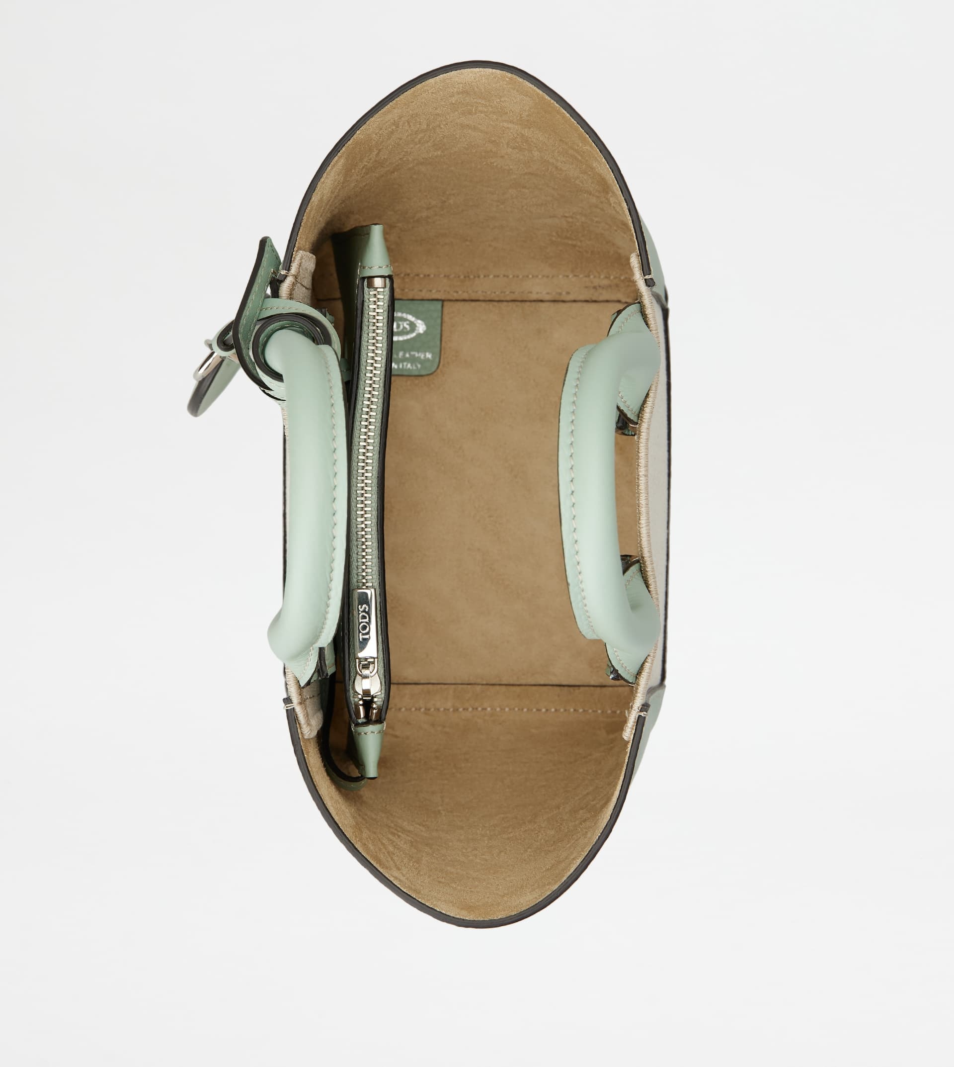 TOD'S DOUBLE UP SHOPPING BAG IN LEATHER AND CANVAS MINI - BEIGE, GREEN - 4
