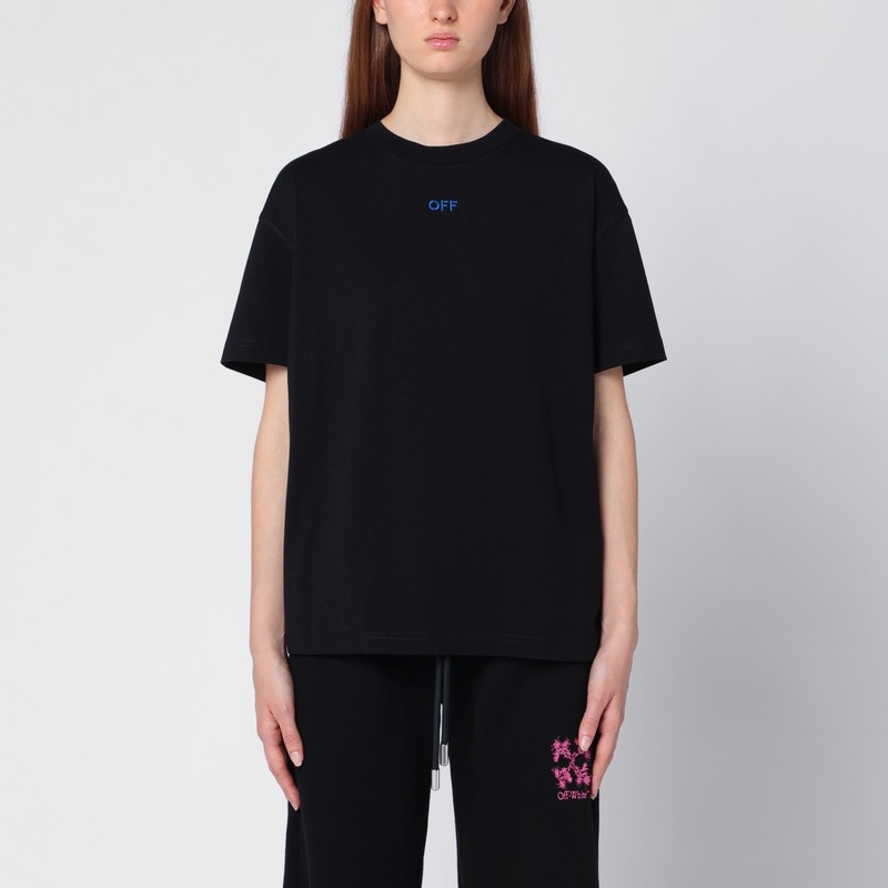 Black cotton T-shirt with logo embroidery - 1