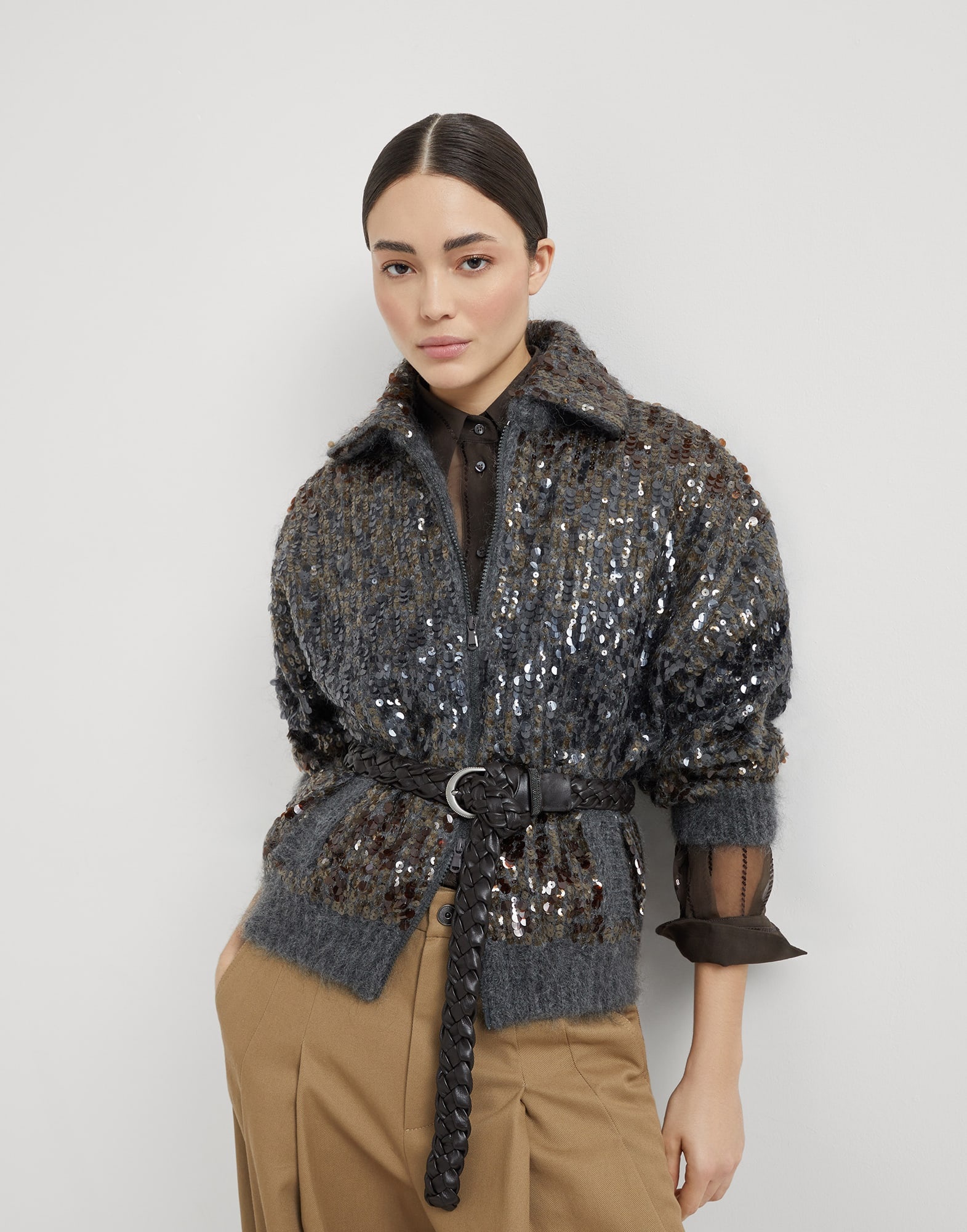 Dazzling dégradé embroidery cardigan in mohair and wool - 4