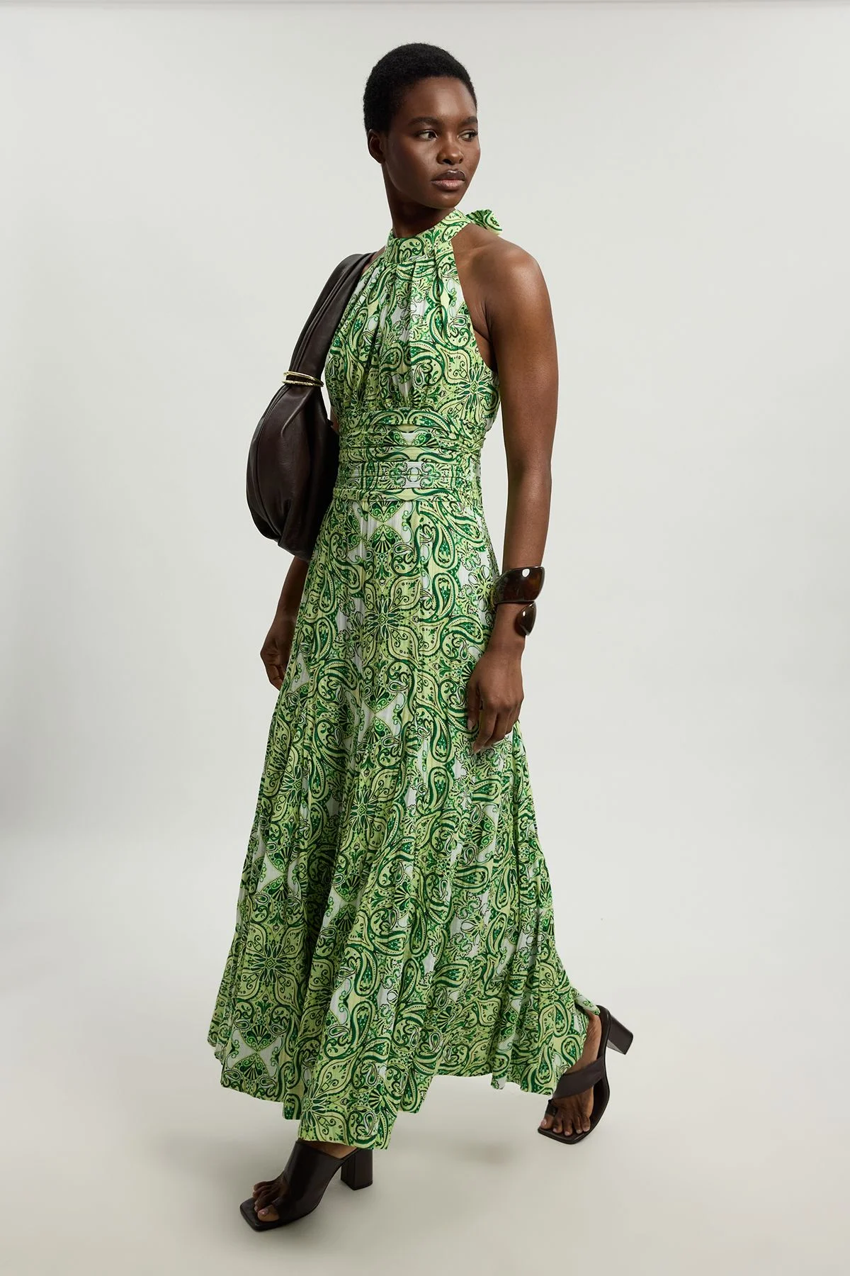 Double Cloth Tile Print Halterneck Midi Dress - 1