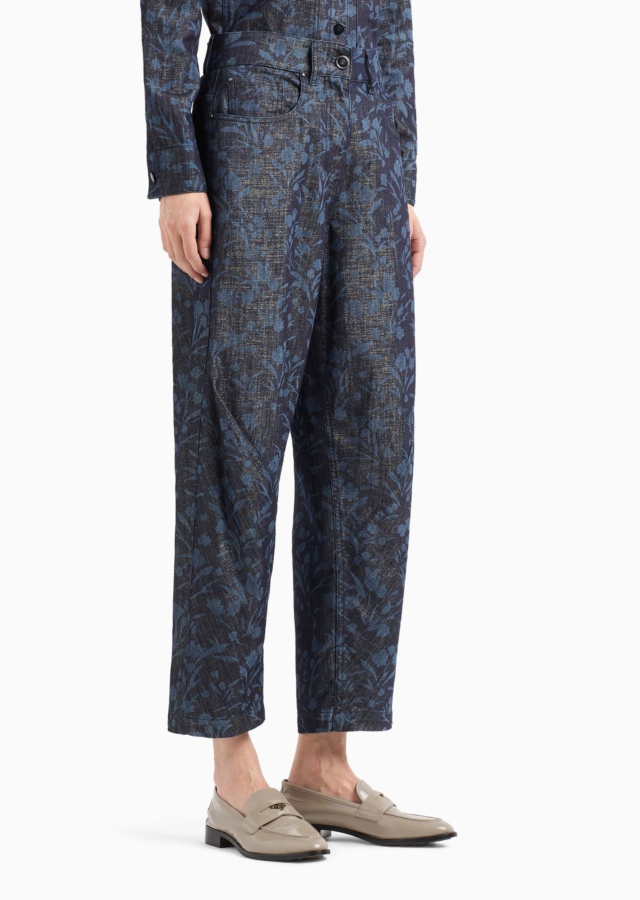 Denim Collection five-pocket wide leg trousers in cotton, viscose and lurex denim with floral motif - 2