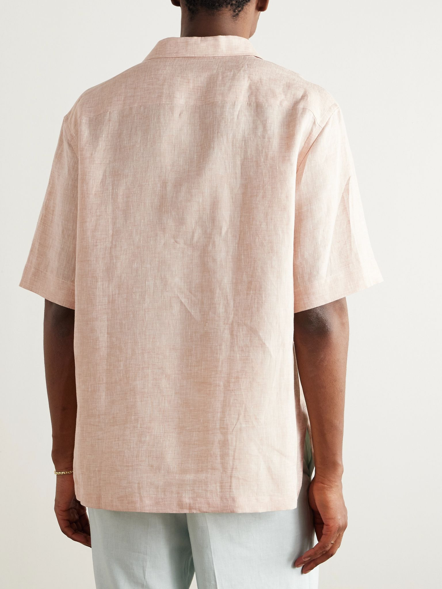 Federico Camp-Collar Linen Shirt Peach - 3