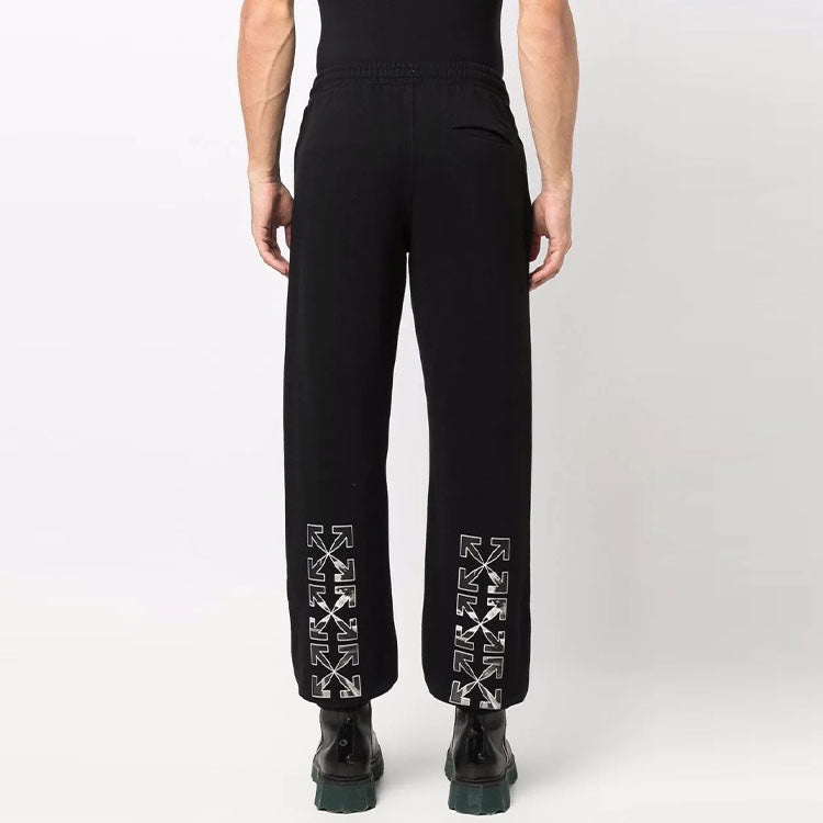 Men's Off-White FW21 Cotton Arrow Printing Sports Pants/Trousers/Joggers Loose Fit Black OMCH029F21F - 4