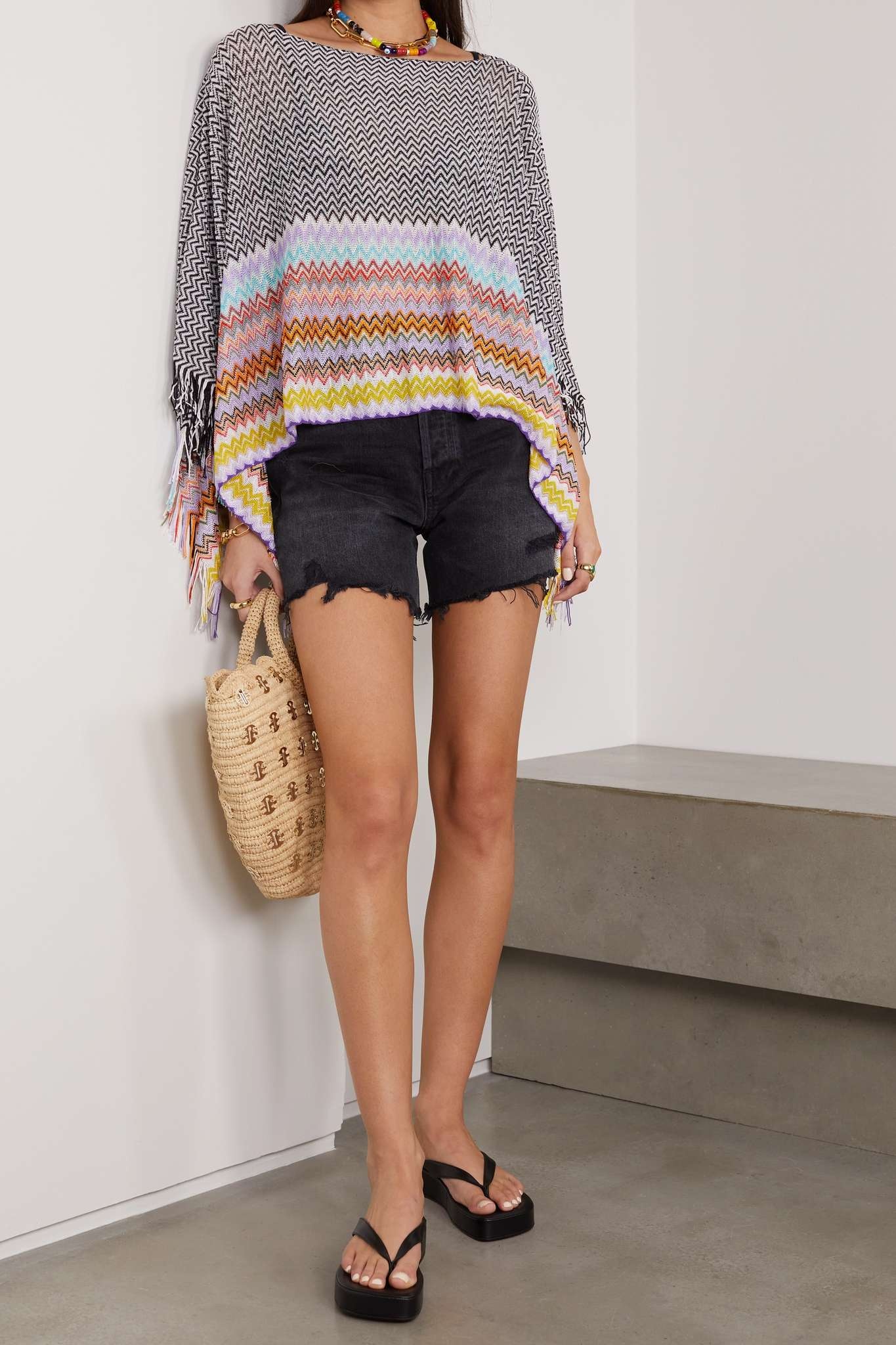 Fringed crochet-knit poncho - 2