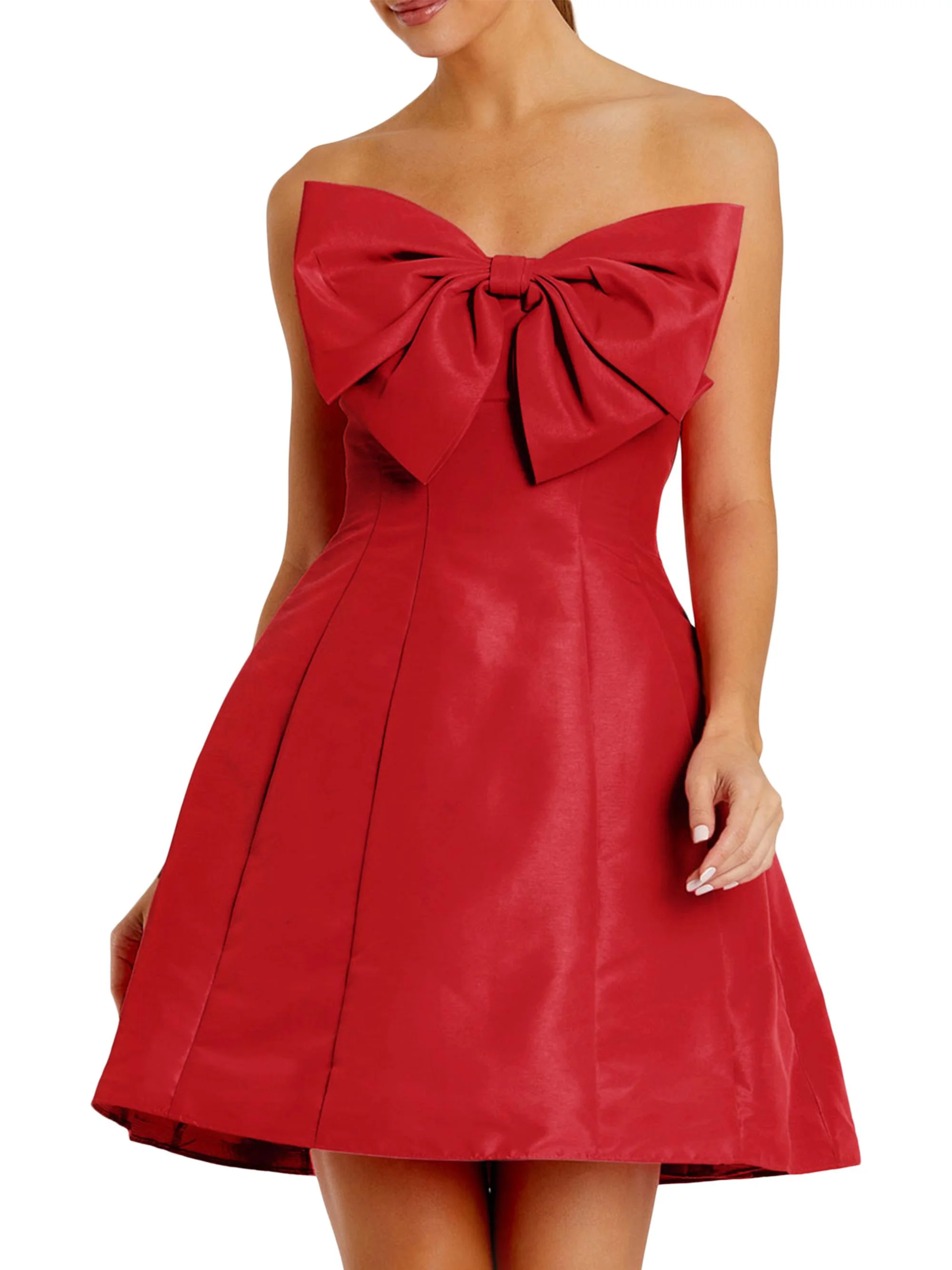 Women's Strapless Bow Minidress - Red - 1