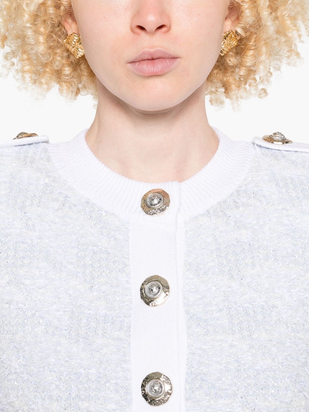 short-sleeve tweed cardigan - 5