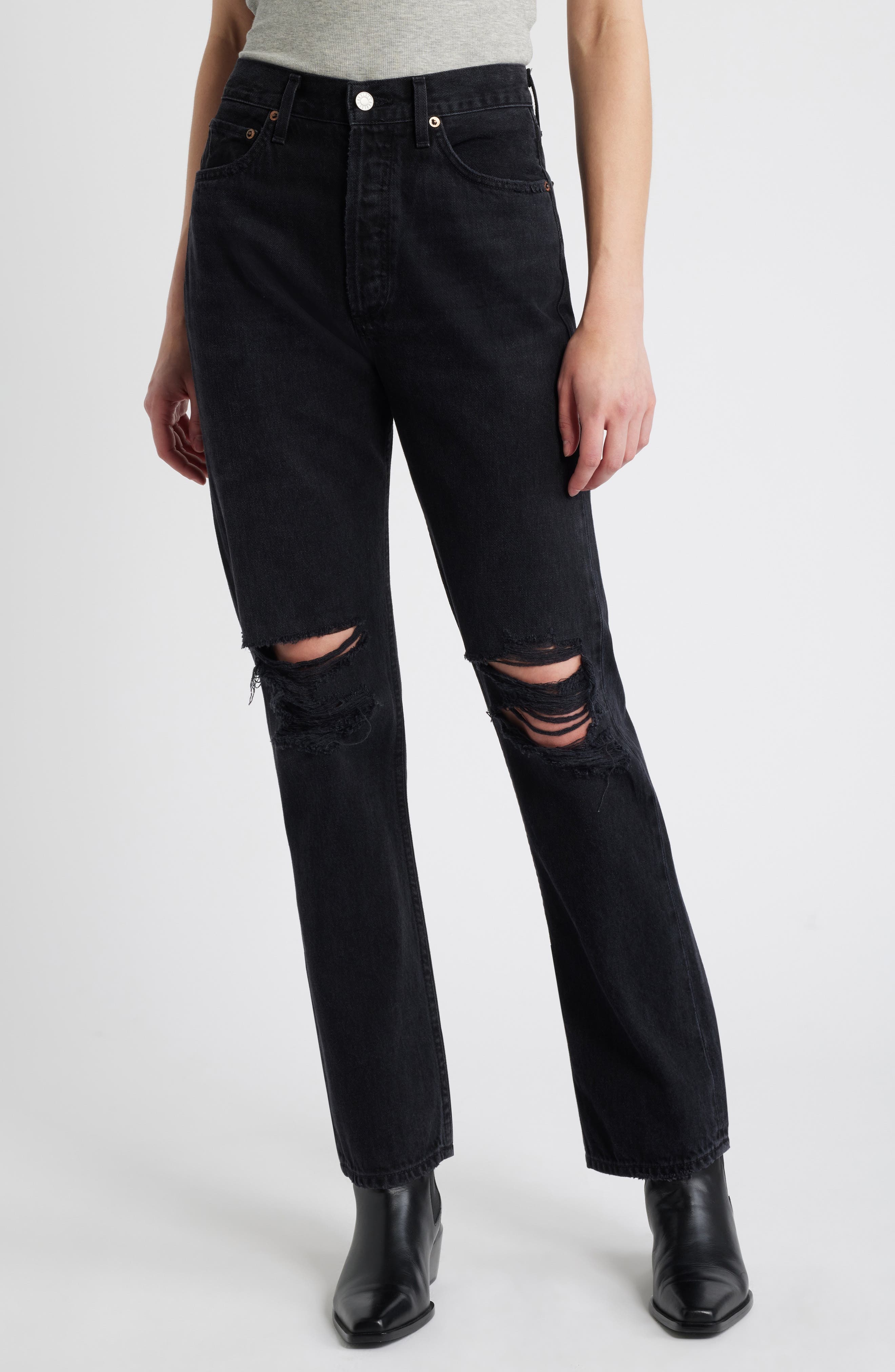 AGOLDE '90s Pinch Waist Ripped High Waist Straight Leg Jeans in Fuse at Nordstrom - 1