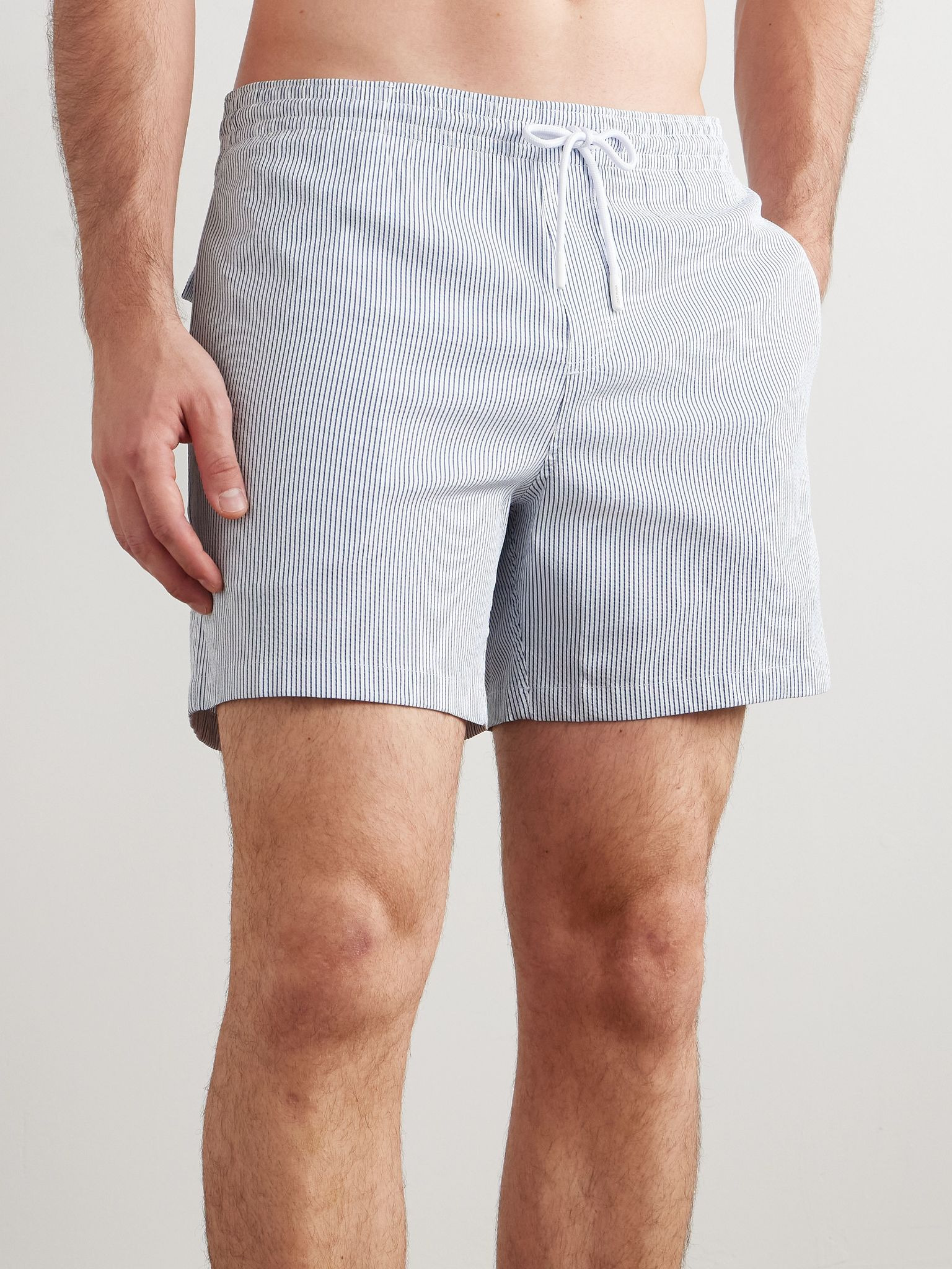 Daneu Straight-Leg Mid-Length Striped Swim Shorts Blue - 2
