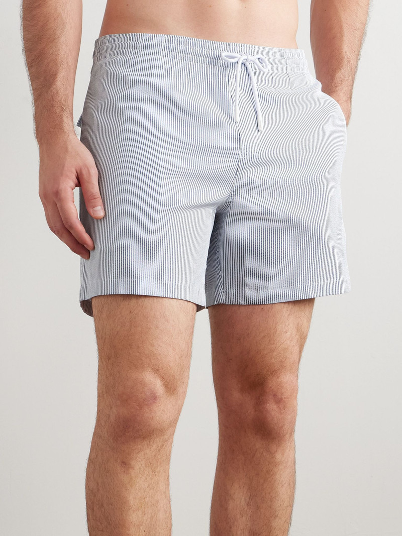 Loro Piana Daneu Straight-Leg Mid-Length Striped Swim Shorts Blue outlook