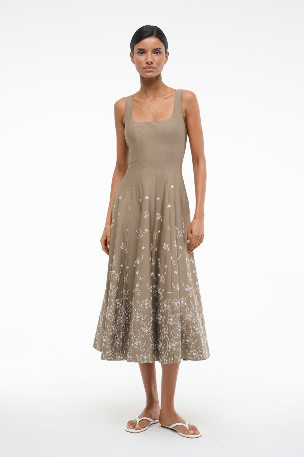 STAUD WELLS DRESS TAUPE EMBROIDERY - 4