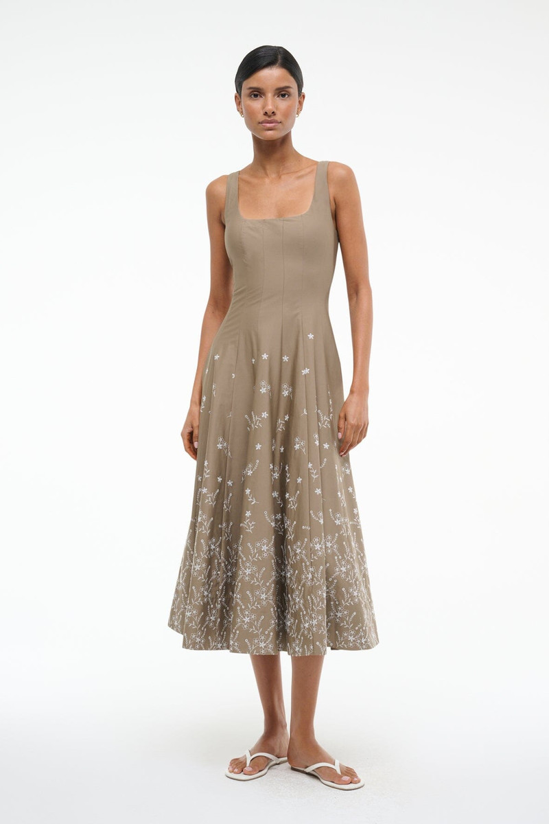 STAUD WELLS DRESS TAUPE EMBROIDERY 4
