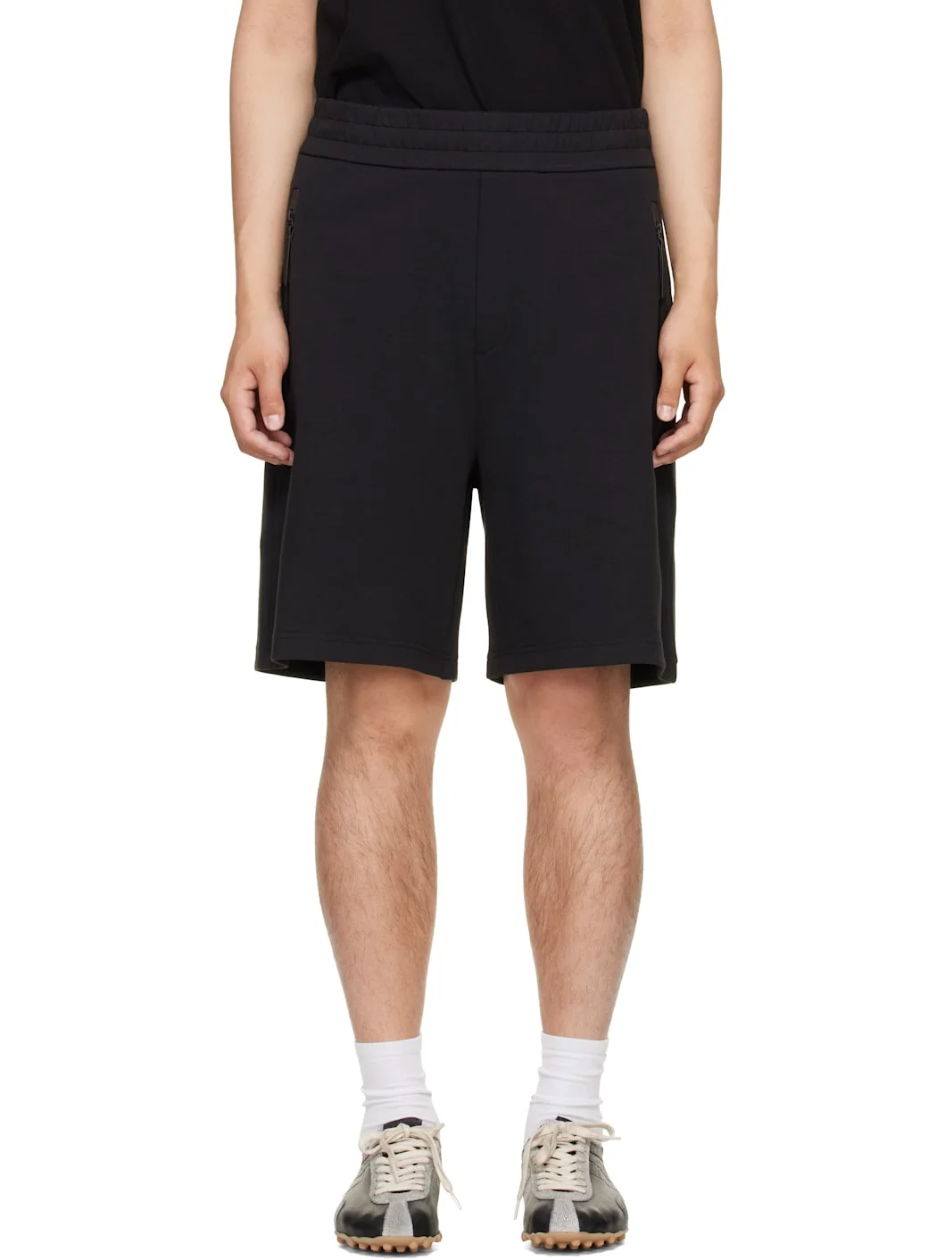 Black Interlock Cotton Blend Shorts - 1