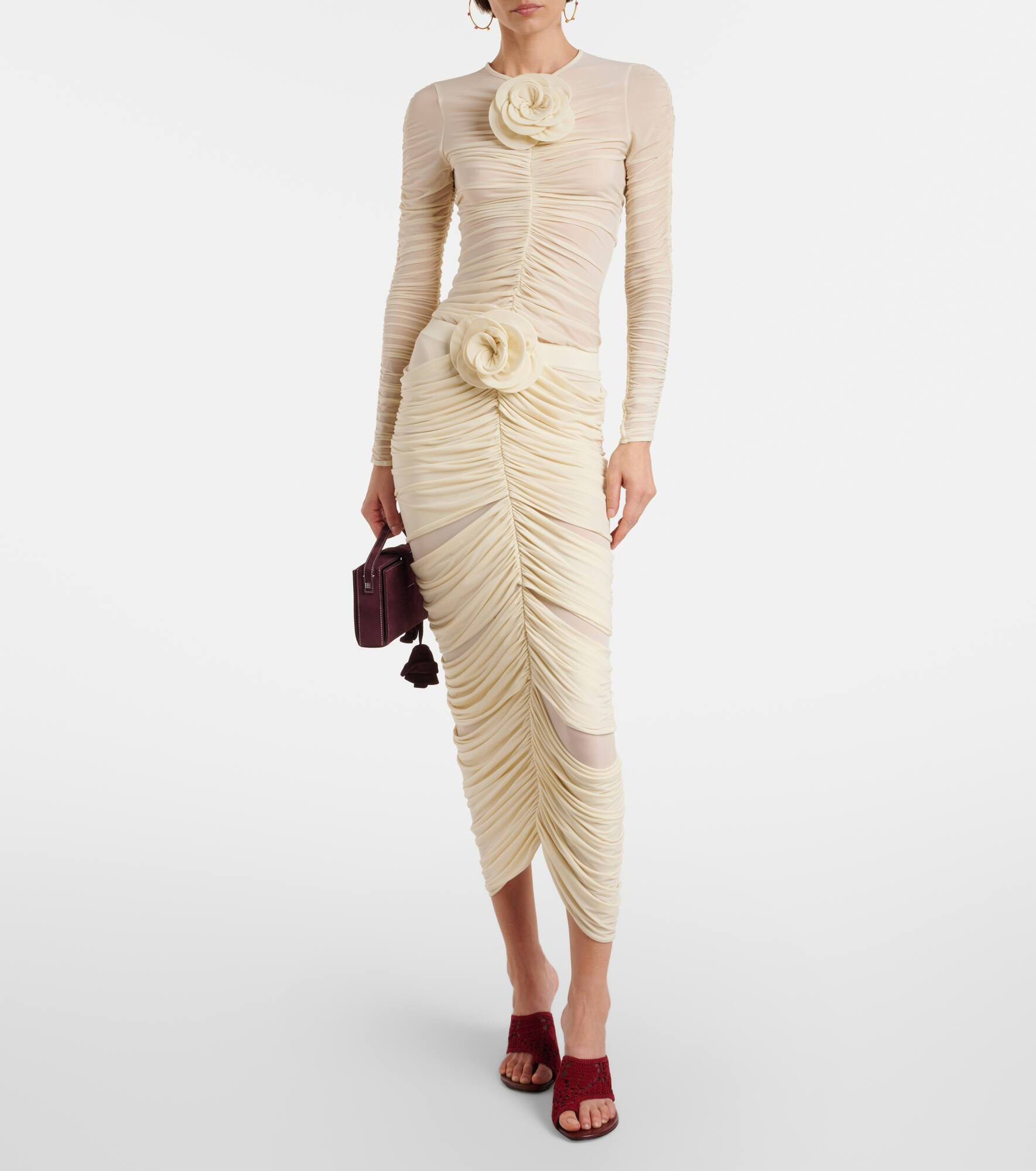 Floral-appliqué ruched midi skirt - 2