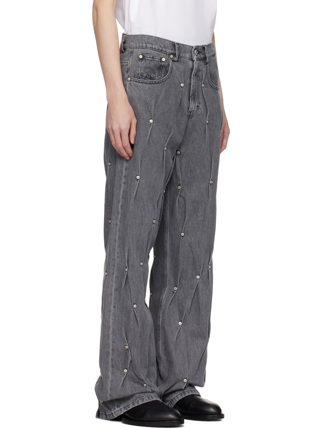 Gray Multi Rivet Jeans - 2