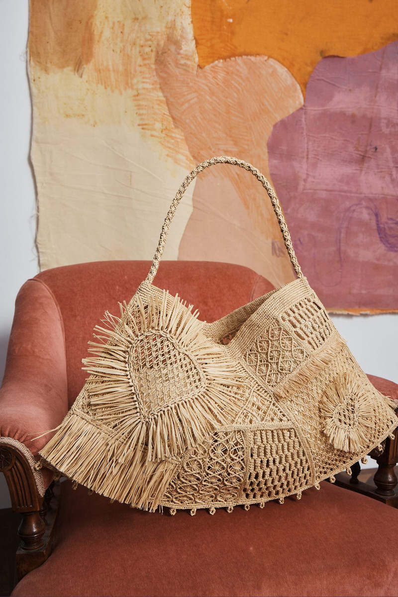 ALÉMAIS Raffia Macrame Maxi Crescent Tote outlook