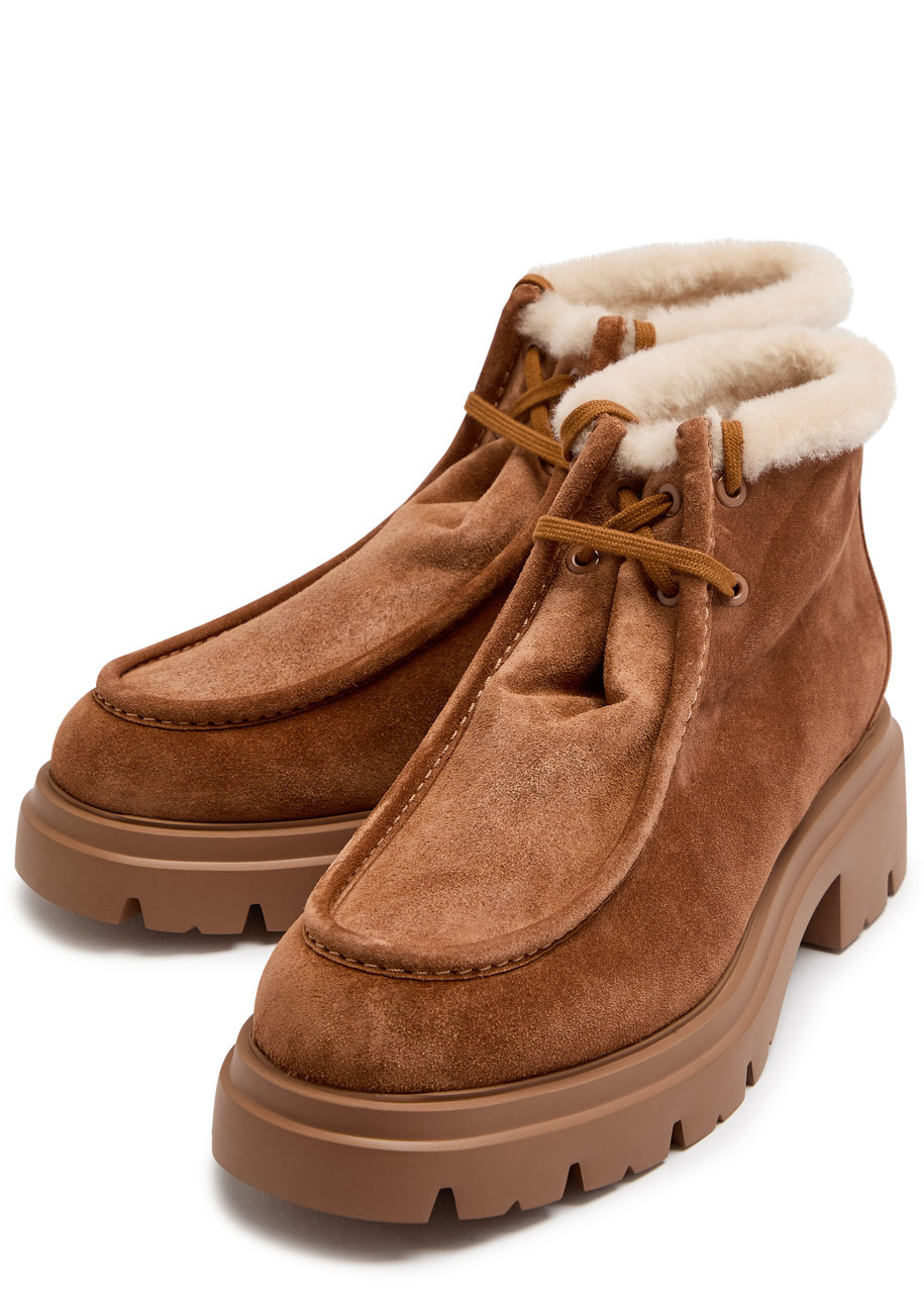 Stuart Weitzman Hudson Shearling-trimmed Suede Ankle Boots - 3