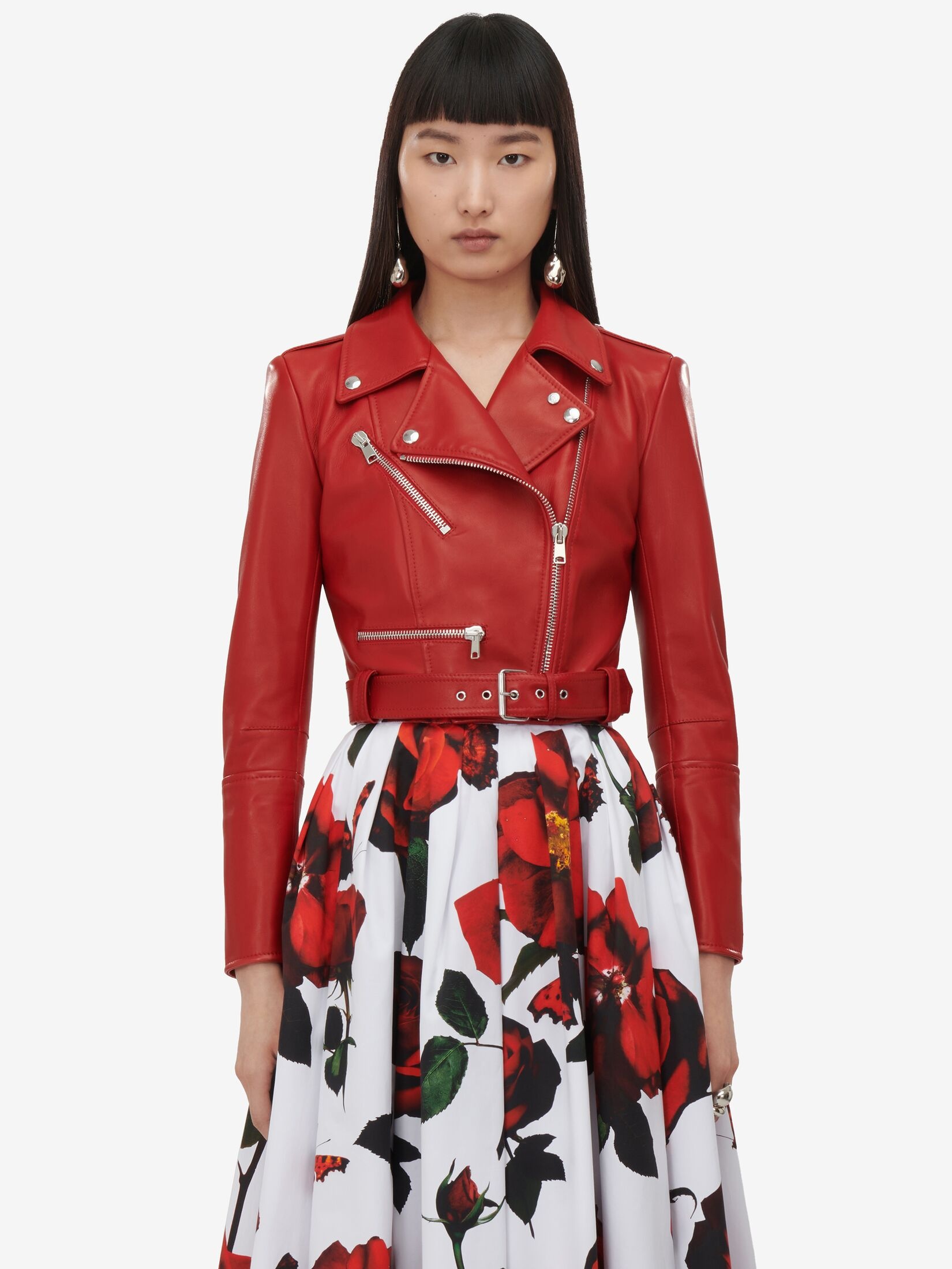 Women's Cropped Biker Jacket in Welsh Red - 5