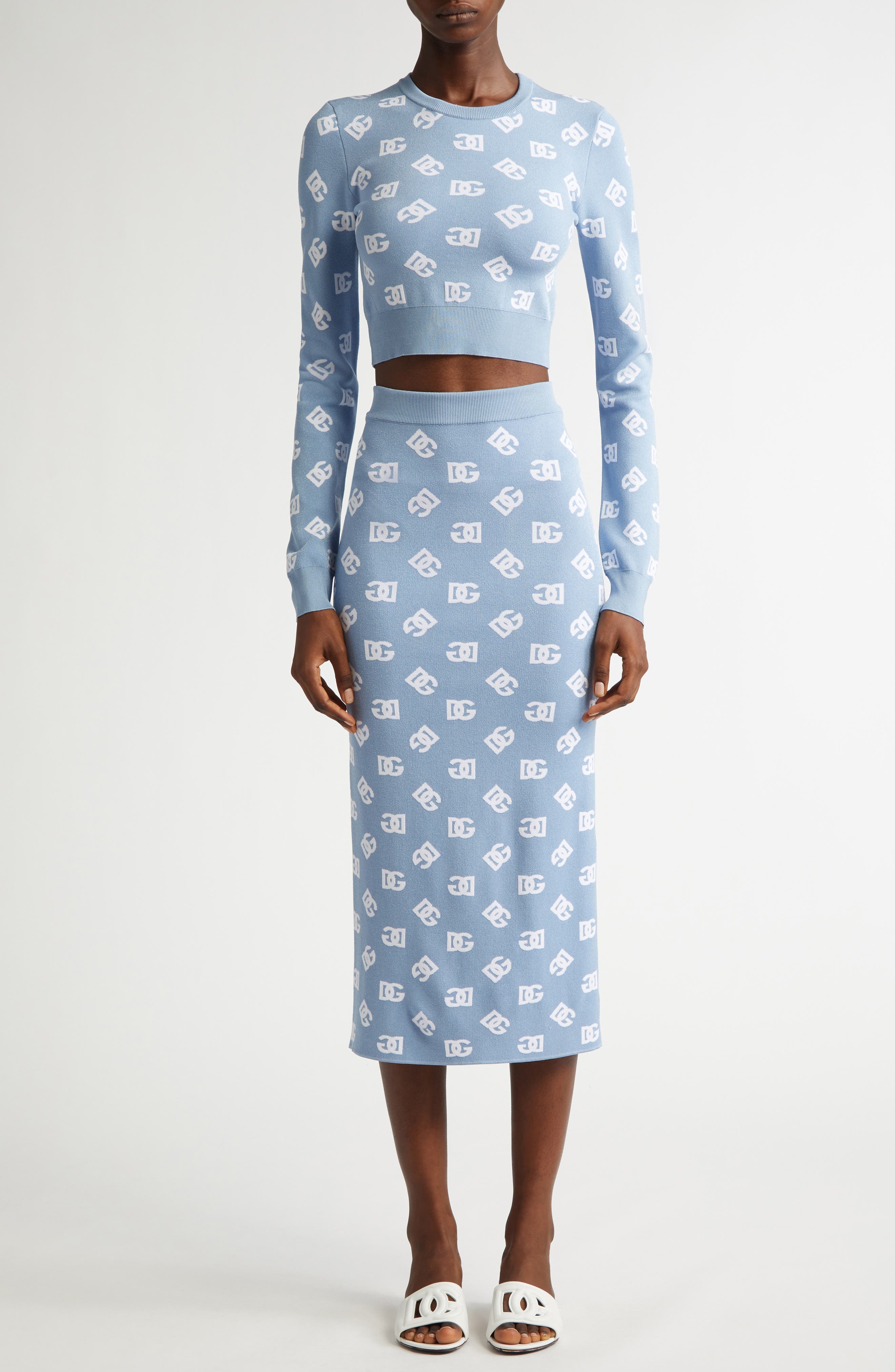 Dolce&Gabbana Logo Jacquard Pencil Skirt in B0143 Celeste Chiaro at Nordstrom - 2
