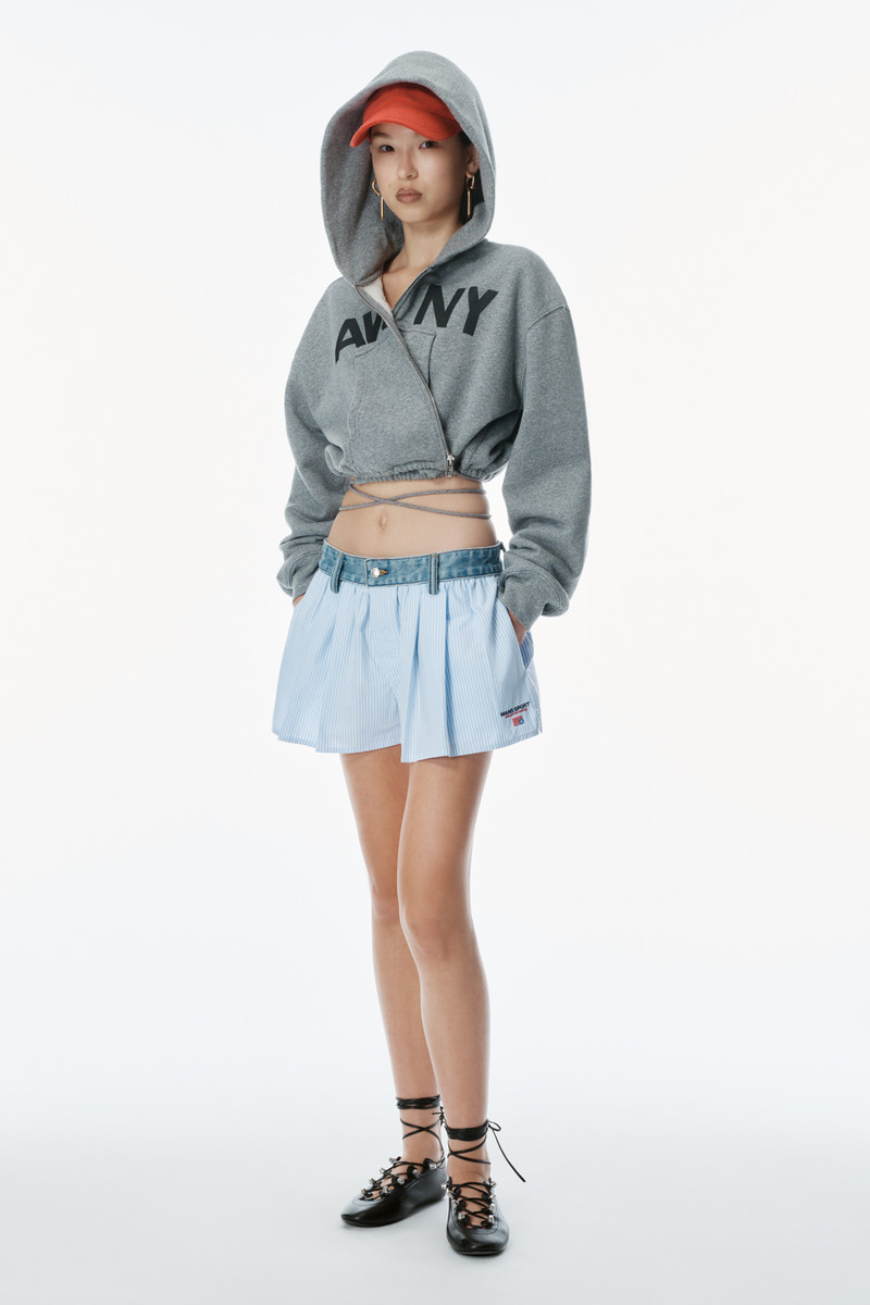 Alexander Wang Cotton Oxford Boxer-Style Shorts with Denim Waistband outlook