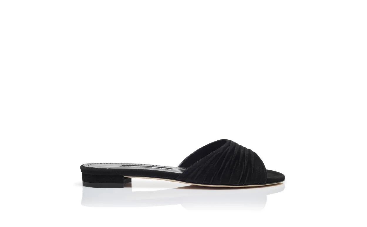 Black Suede Ruched Detail Flat Sandals - 1