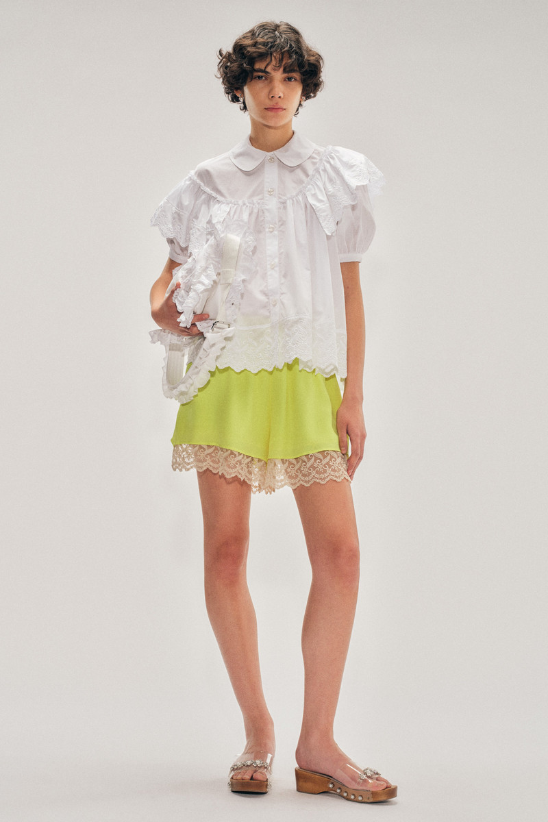 Simone Rocha Cropped Puff Sleeve Ruffle Frill Trim Shirt outlook
